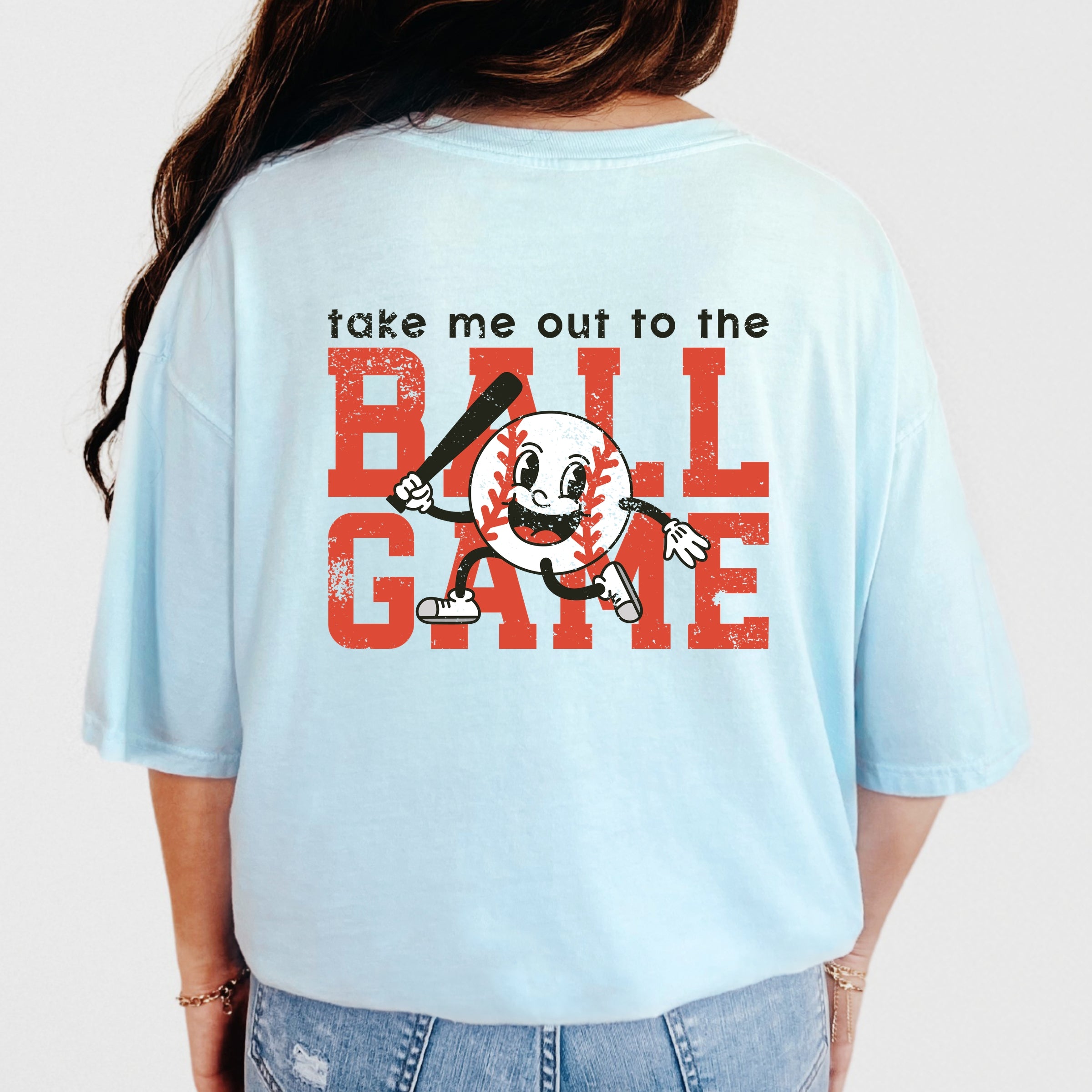 Take Me Out To The Ball Game Distressed  - Womens Garment Dyed Tee
