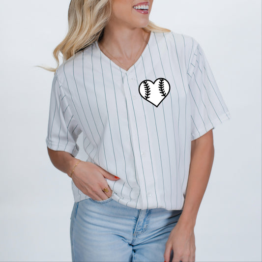 Mama Jersey Heart  - Womens Striped Baseball Jersey