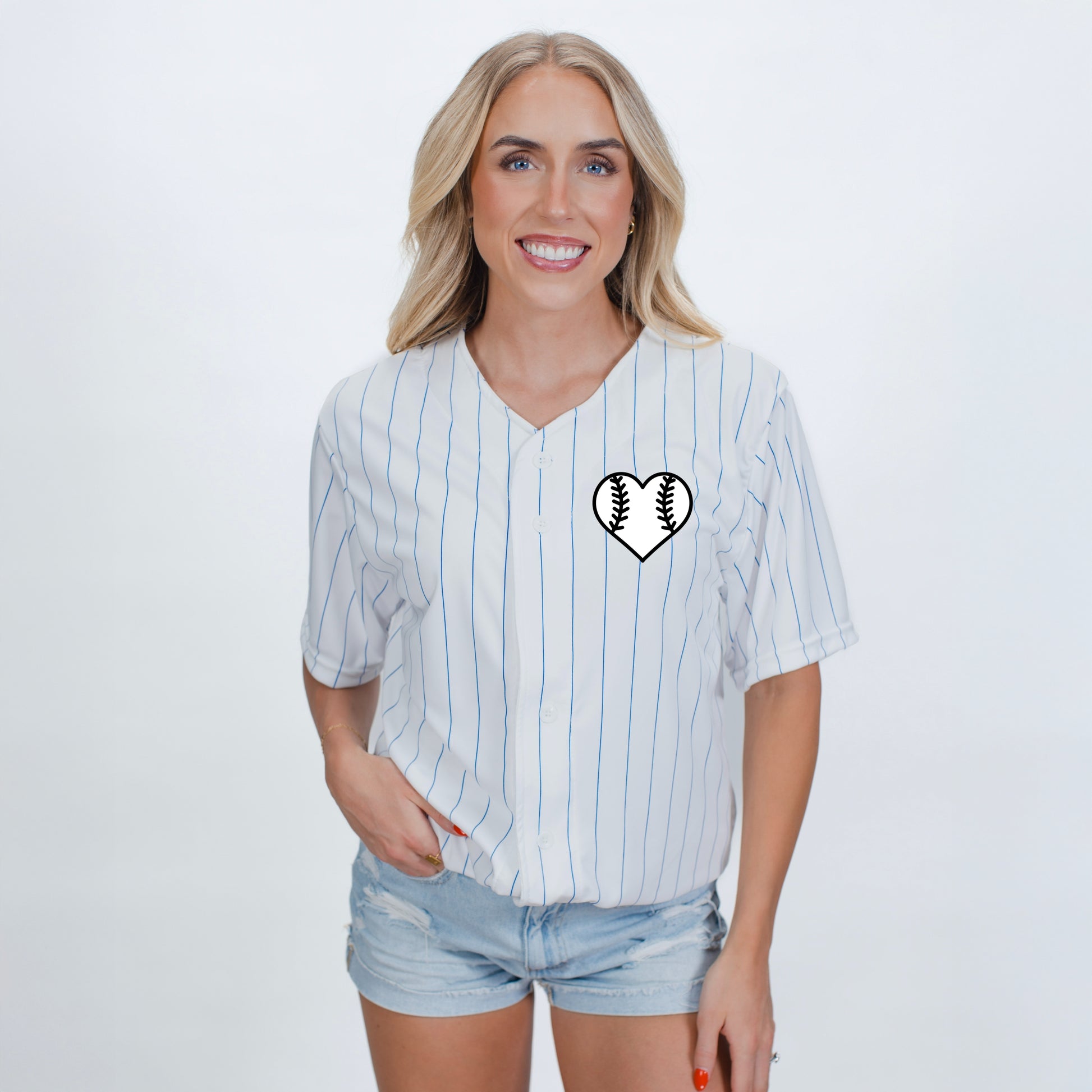 Mama Jersey Heart  - Womens Striped Baseball Jersey