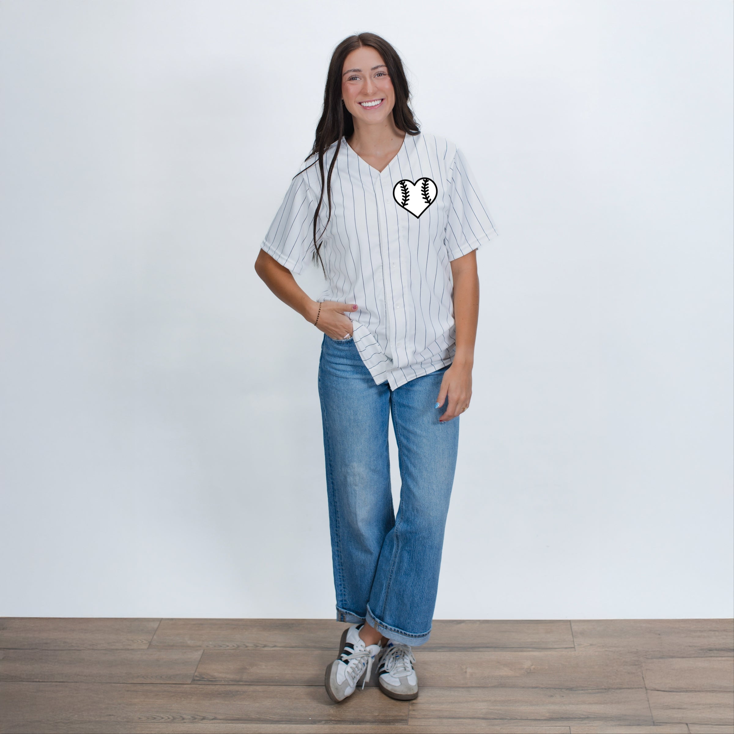 Mama Jersey Heart  - Womens Striped Baseball Jersey