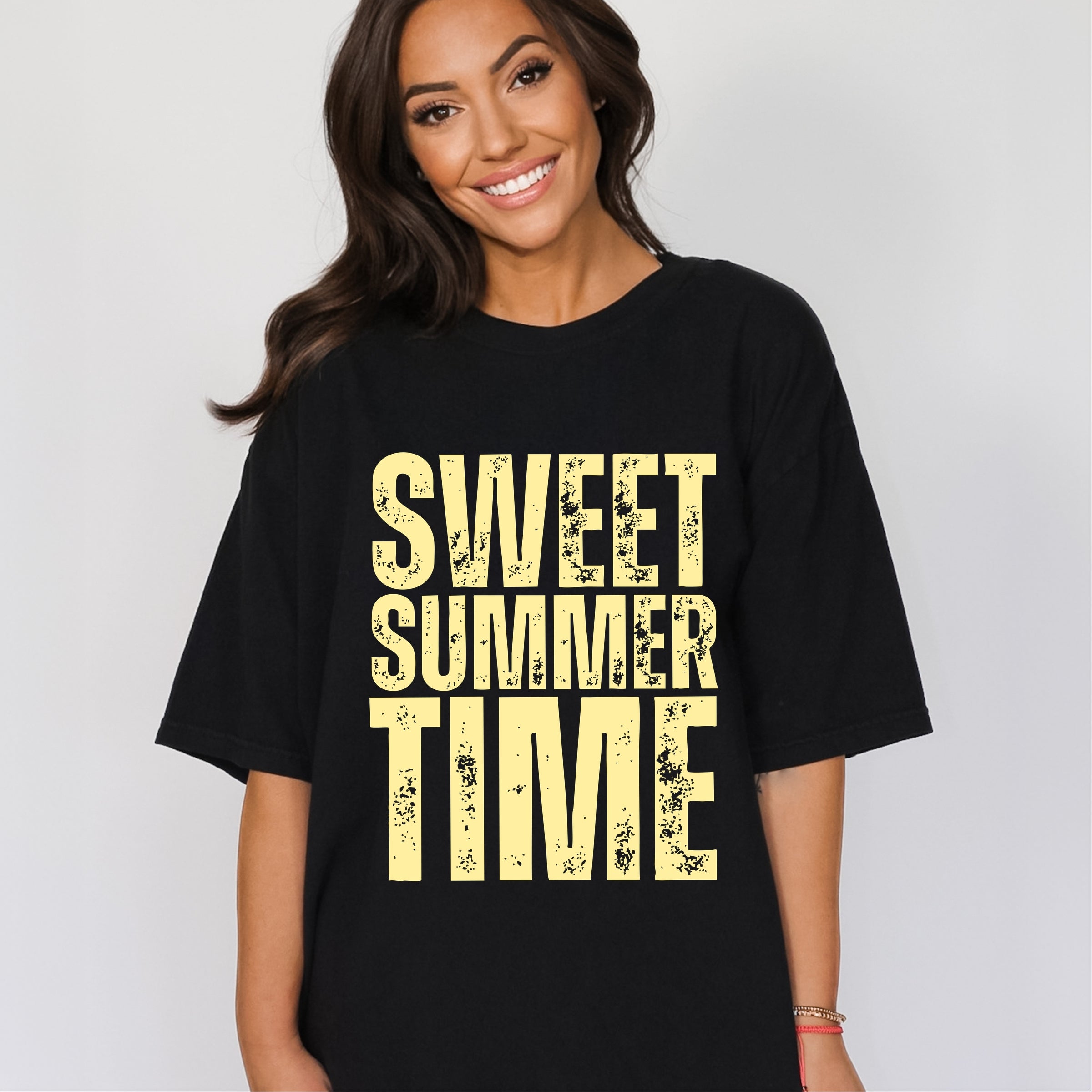 Sweet Summer Time Block Distressed - Women's Garment Dyed Graphic T-Shirt
