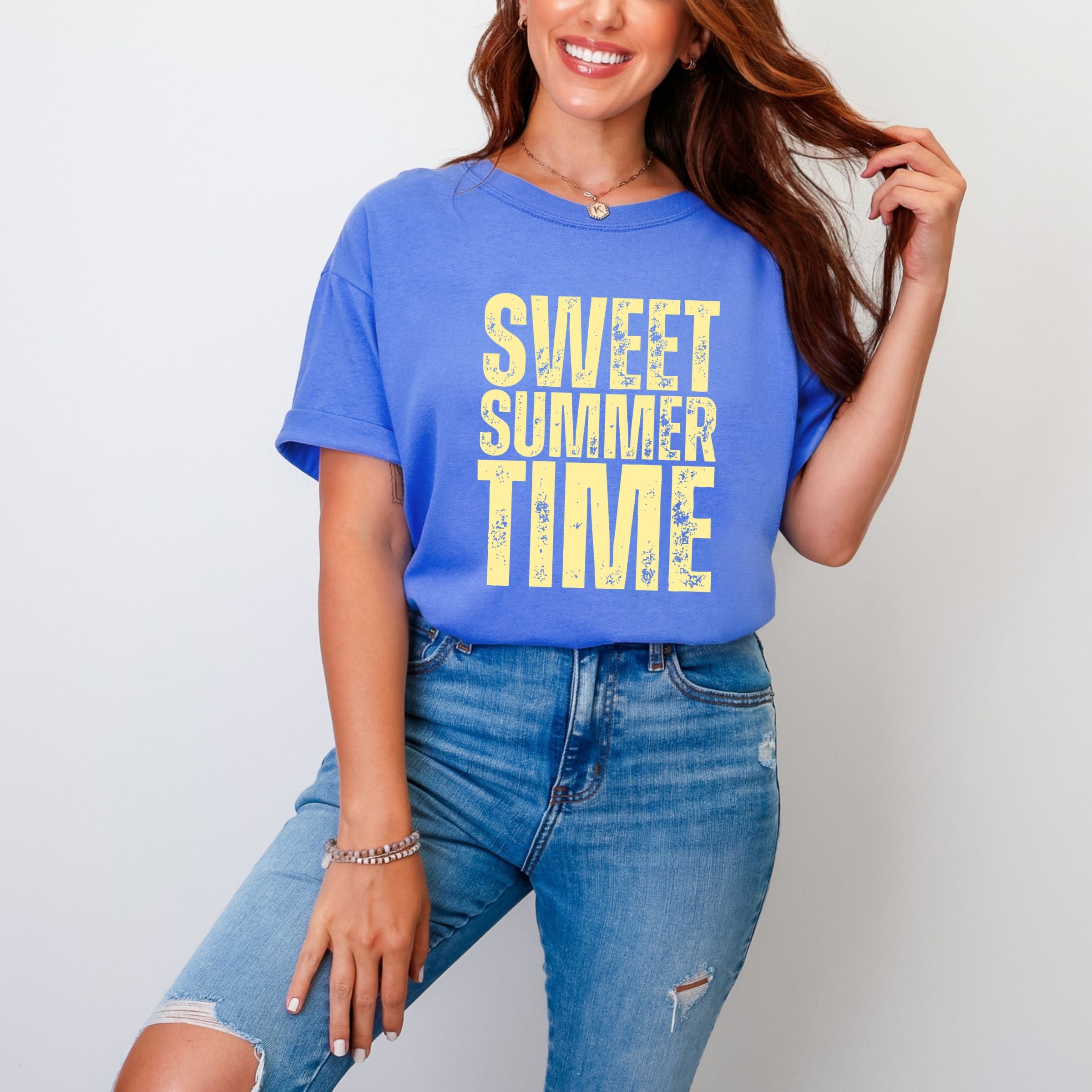 Sweet Summer Time Block Distressed - Women's Garment Dyed Graphic T-Shirt
