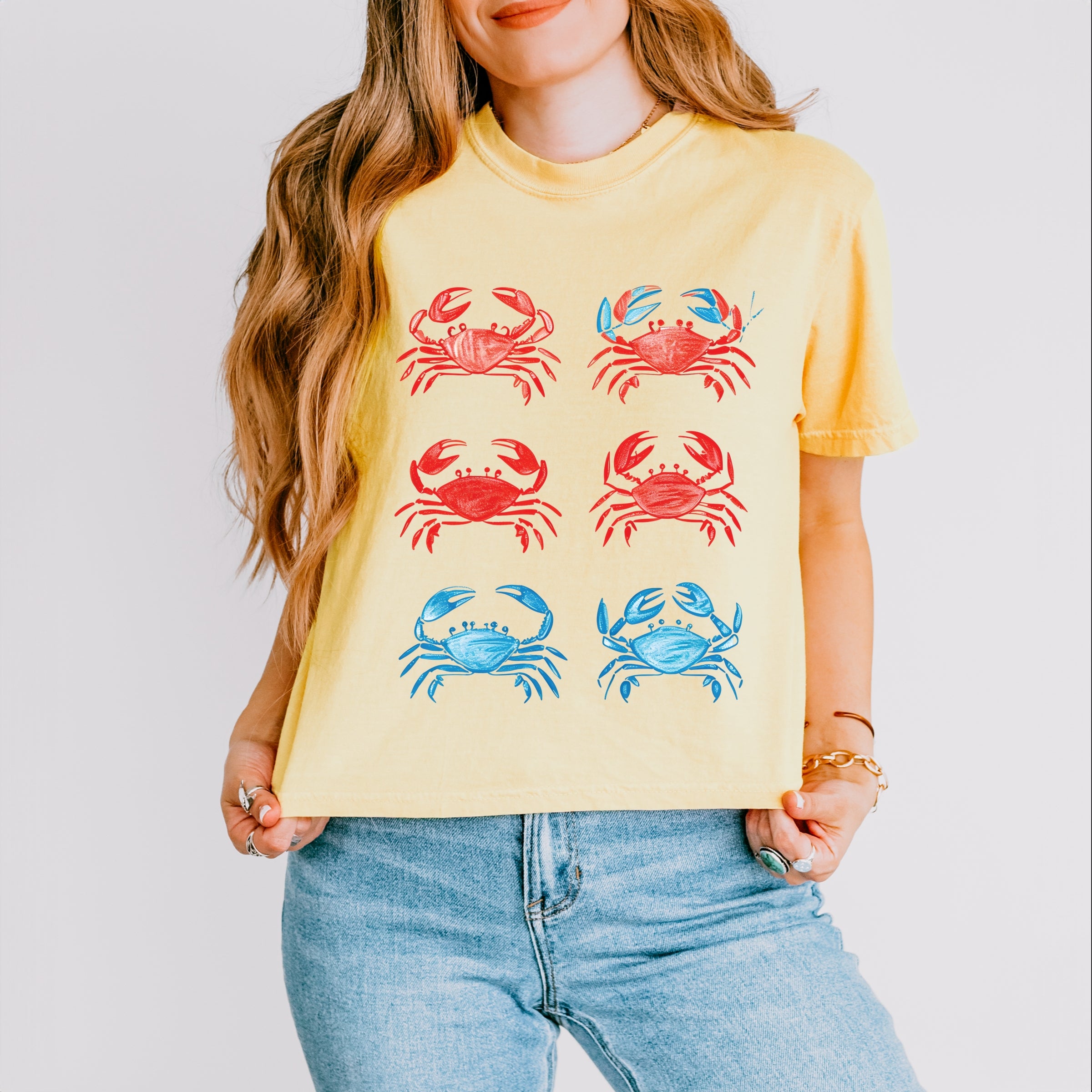 Six Crabs Sketched - Women's Boxy Crop Top Graphic T-Shirt