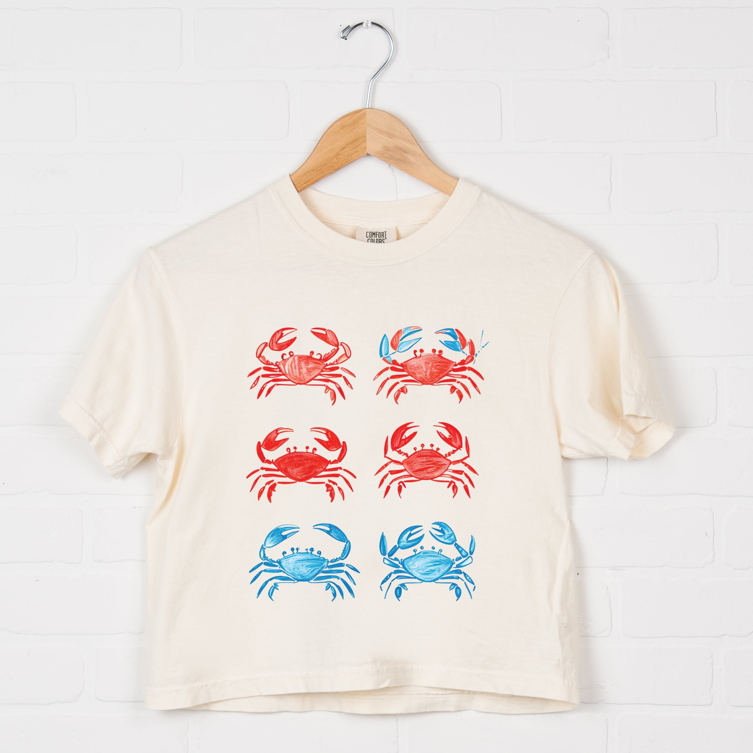 Six Crabs Sketched - Women's Boxy Crop Top Graphic T-Shirt