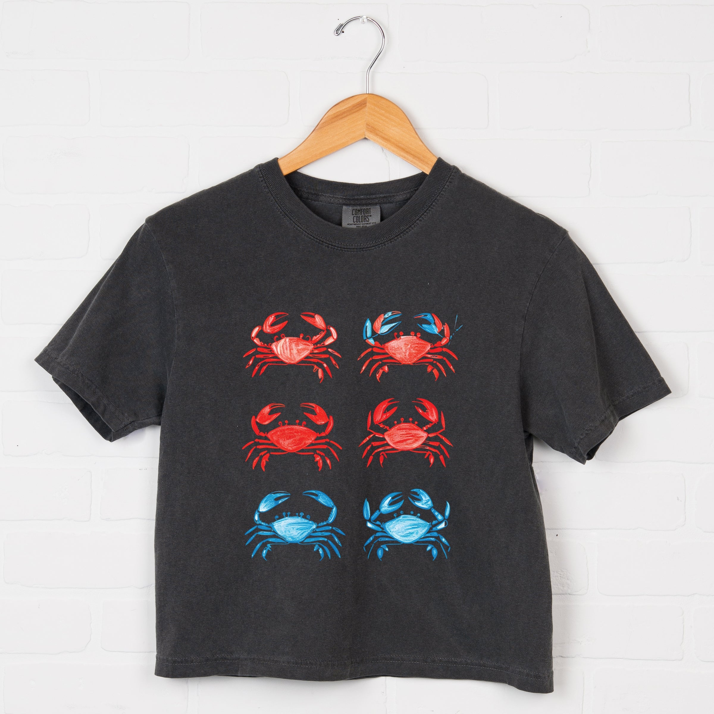 Six Crabs Sketched - Women's Boxy Crop Top Graphic T-Shirt