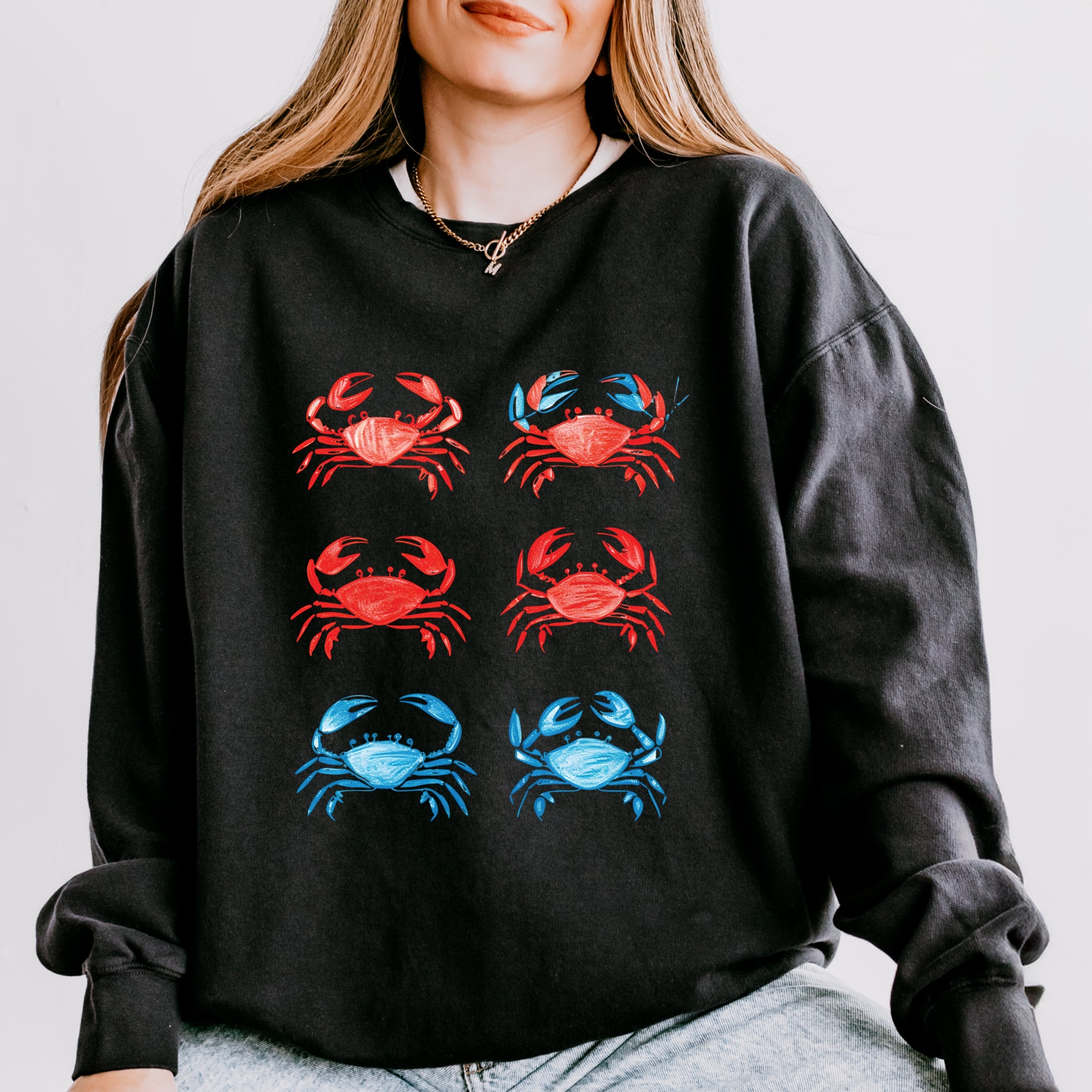 Six Crabs Sketched - Women's Lightweight Garment Dyed Sweatshirt