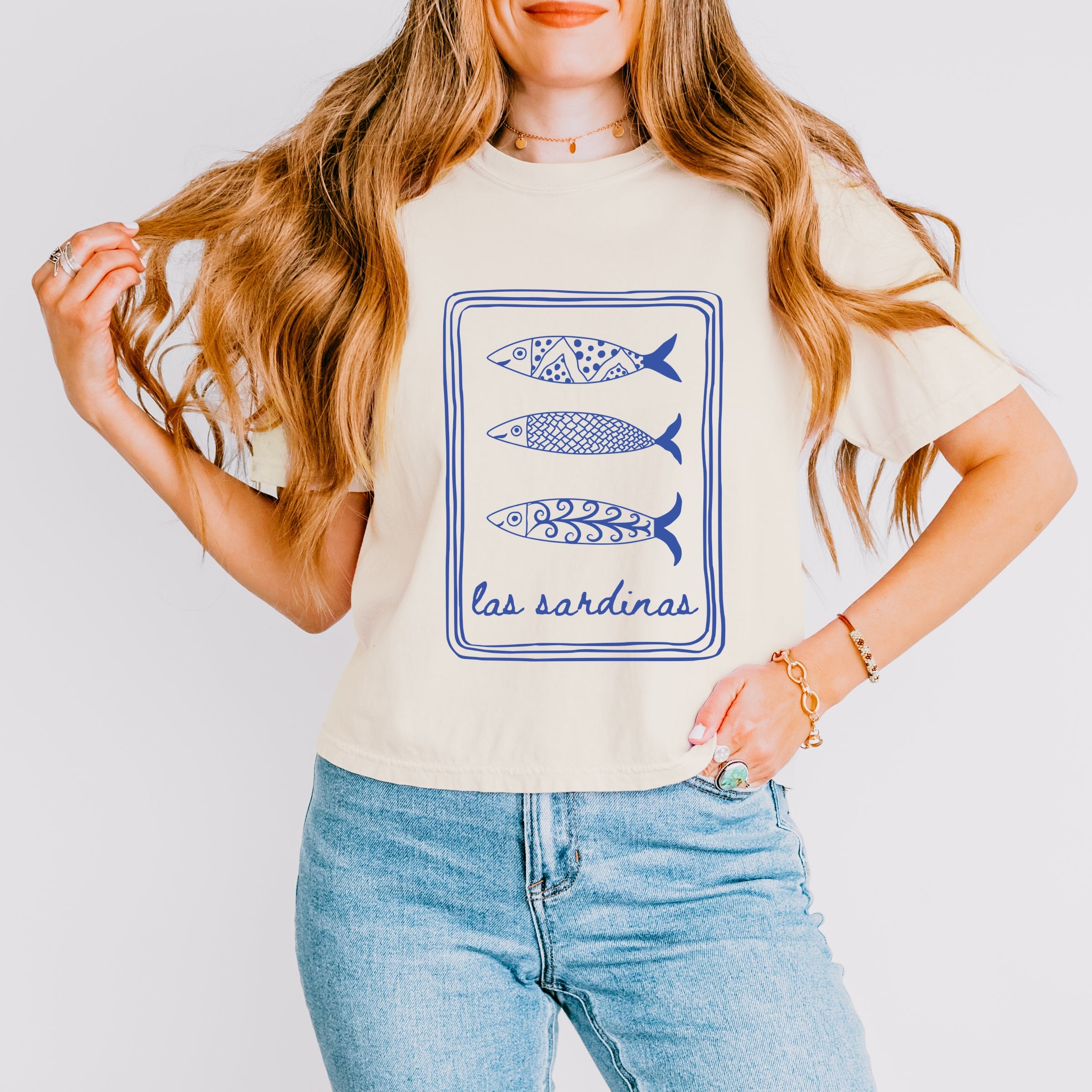 Las Sardinas - Women's Boxy Crop Top Graphic T-Shirt