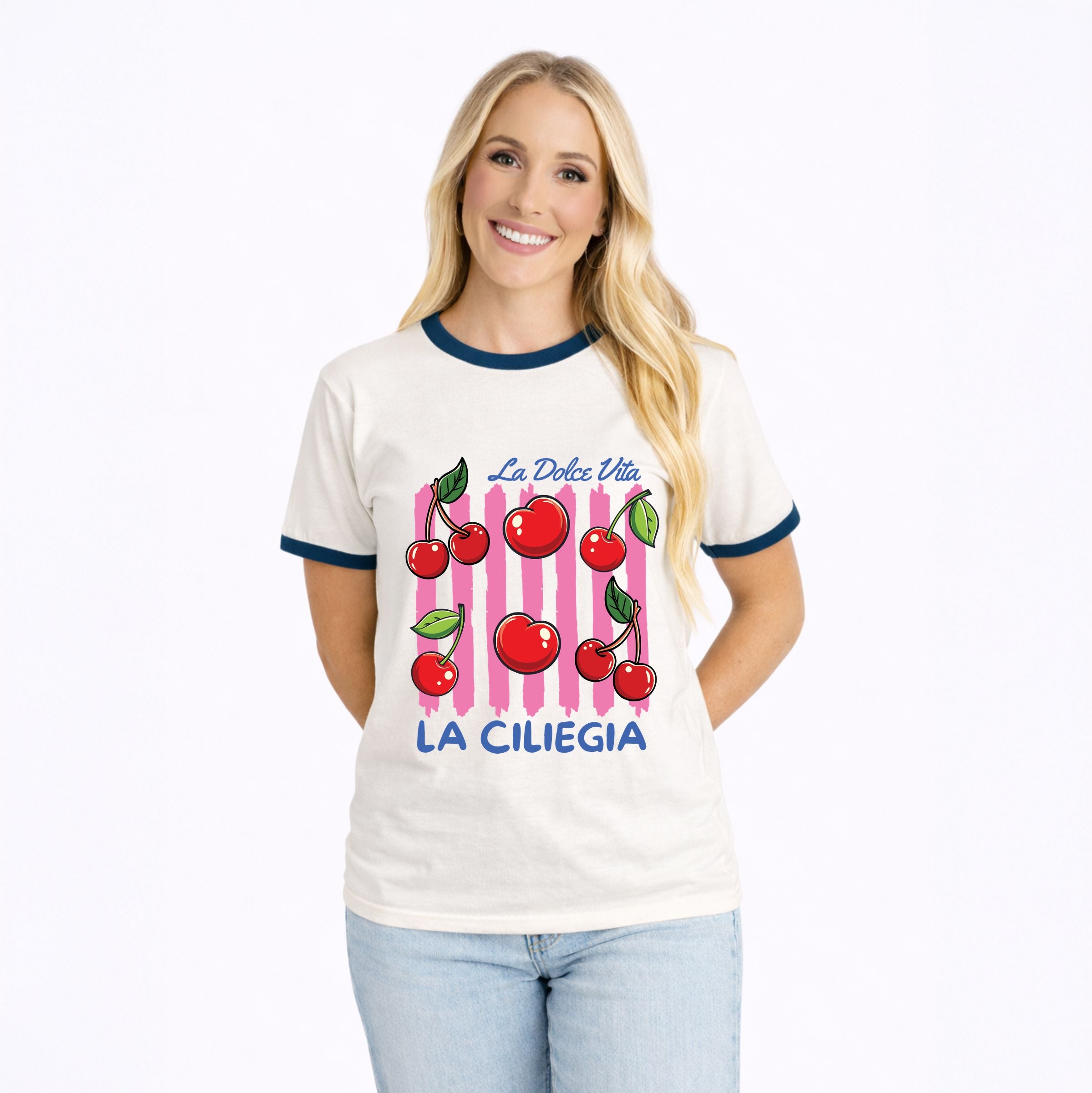 La Ciliegia Stripes - Women's Ringer Graphic T-Shirt