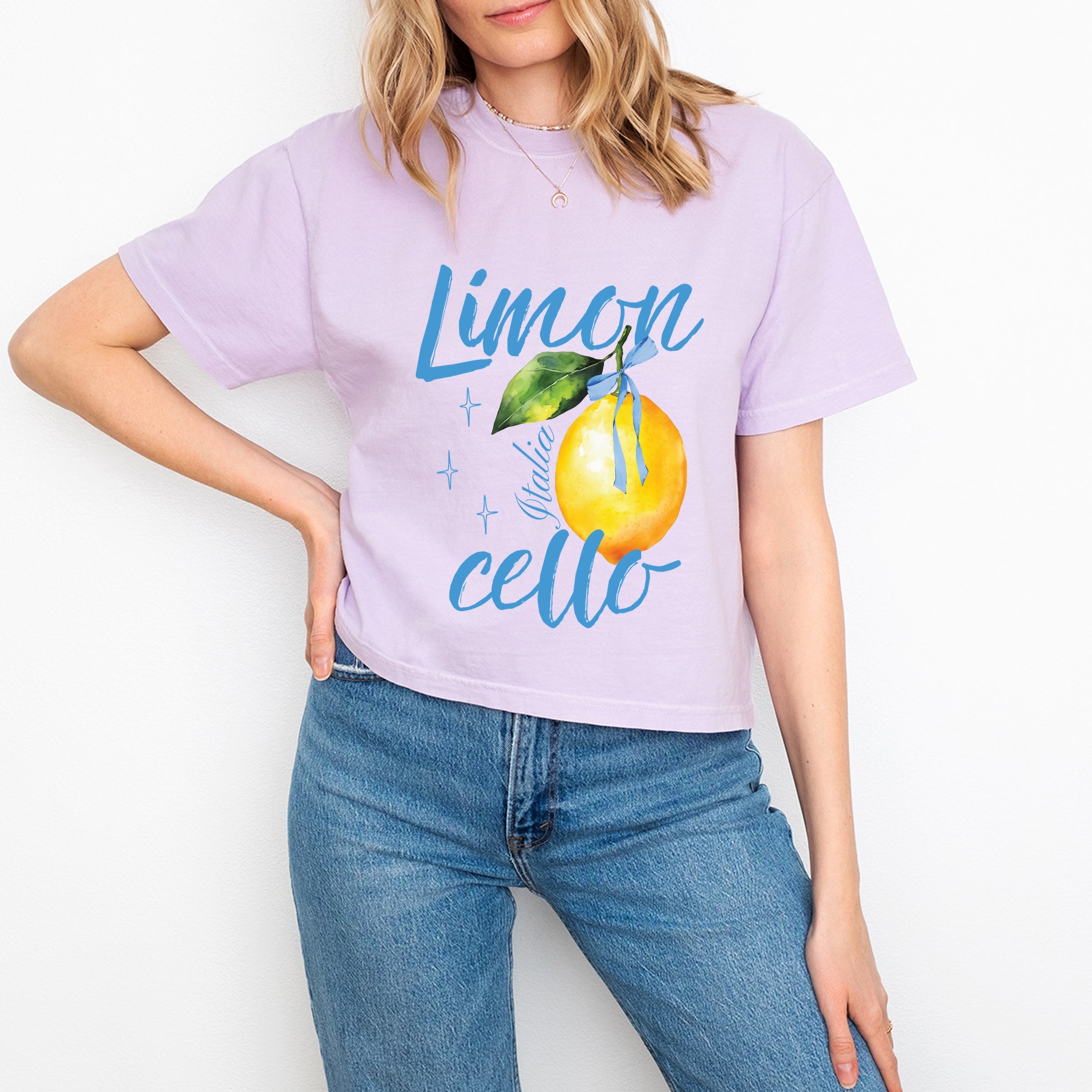 Limoncello Watercolor - Women's Boxy Crop Top Graphic T-Shirt