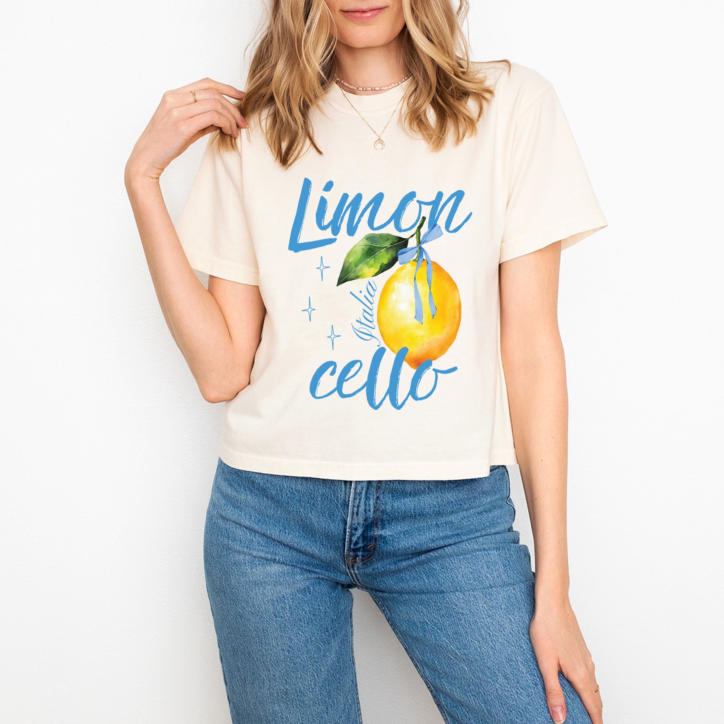Limoncello Watercolor - Women's Boxy Crop Top Graphic T-Shirt