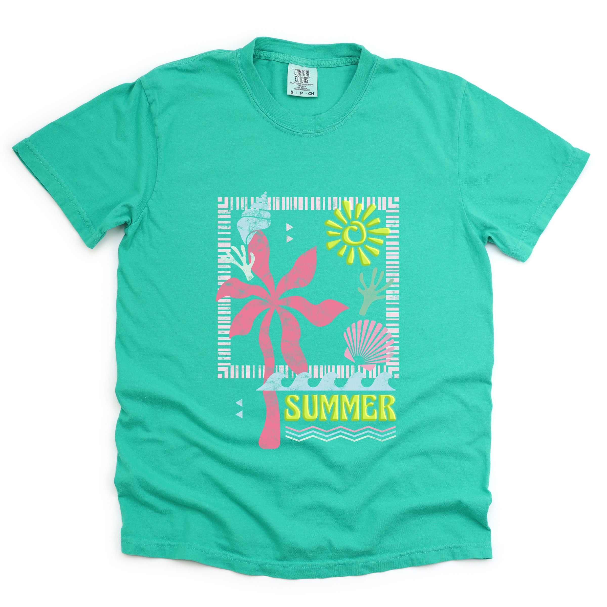 Summer Icons Colorful Puff Print - Women's Garment Dyed Graphic T-Shirt