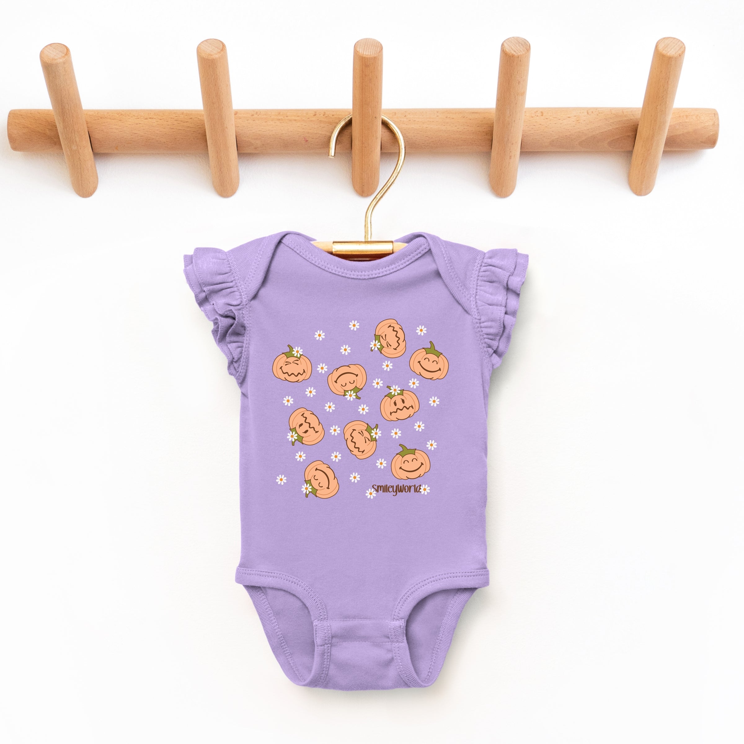 SmileyWorld Pumpkin Collage Daisies - Baby Flutter Sleeve Bodysuit
