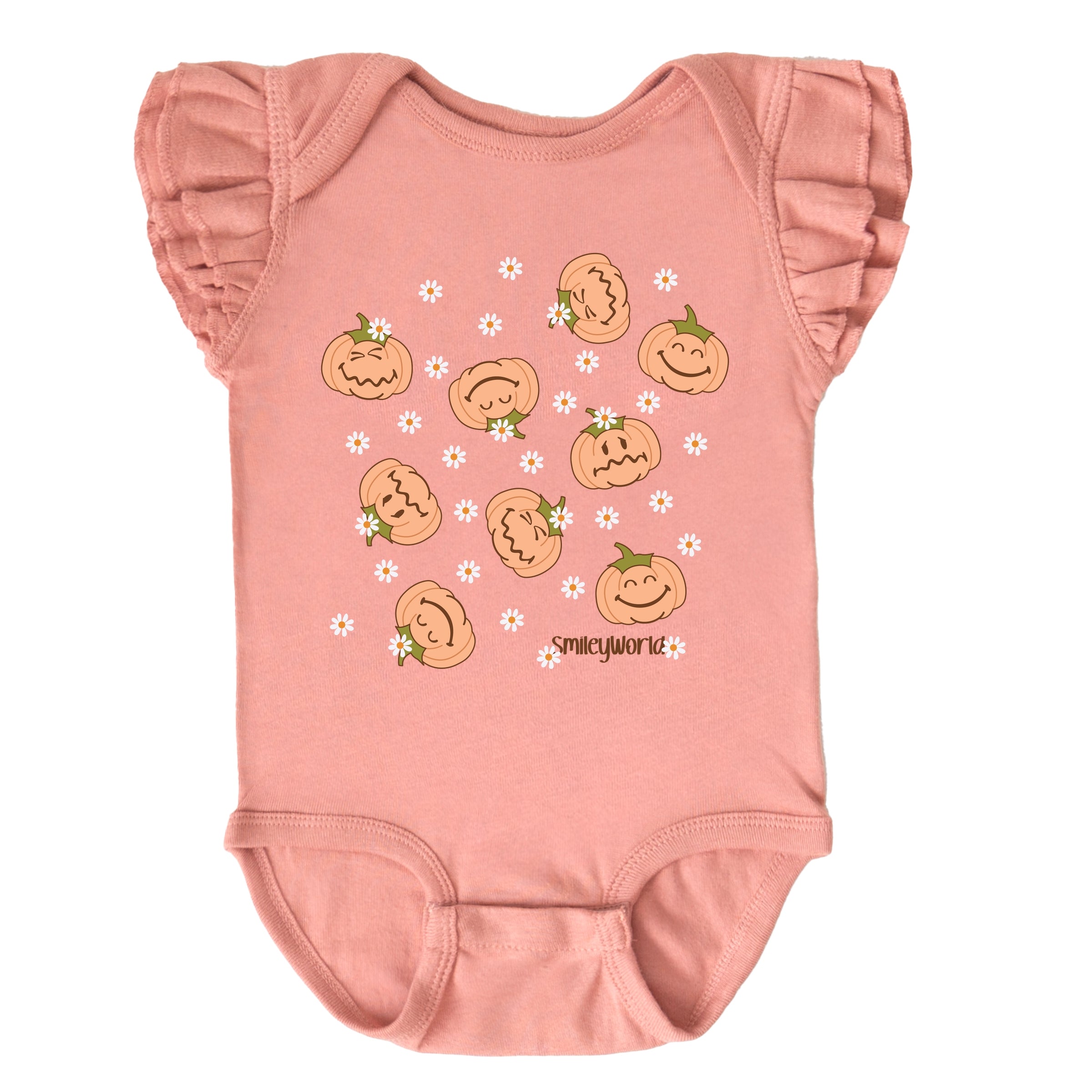 SmileyWorld Pumpkin Collage Daisies - Baby Flutter Sleeve Bodysuit