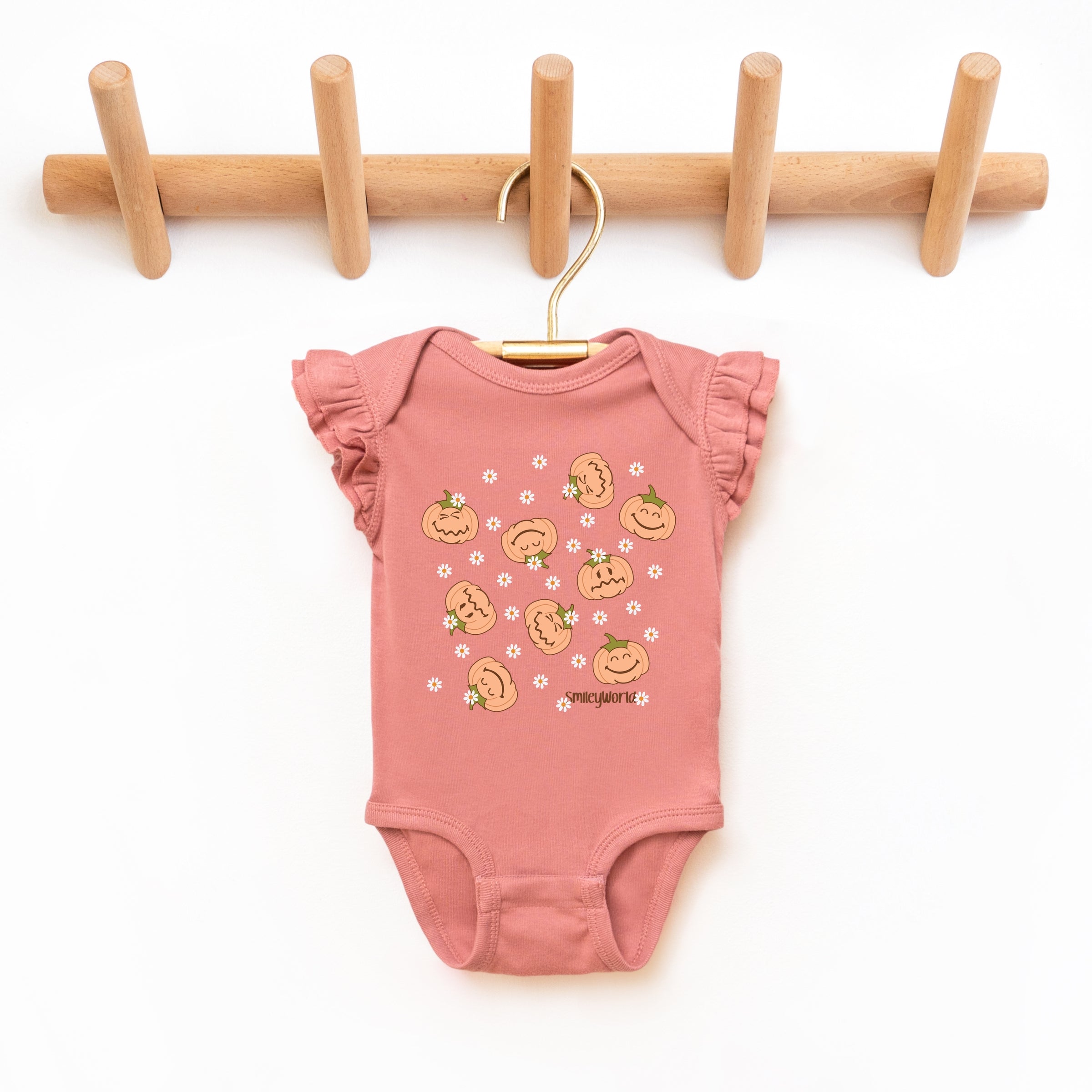 SmileyWorld Pumpkin Collage Daisies - Baby Flutter Sleeve Bodysuit