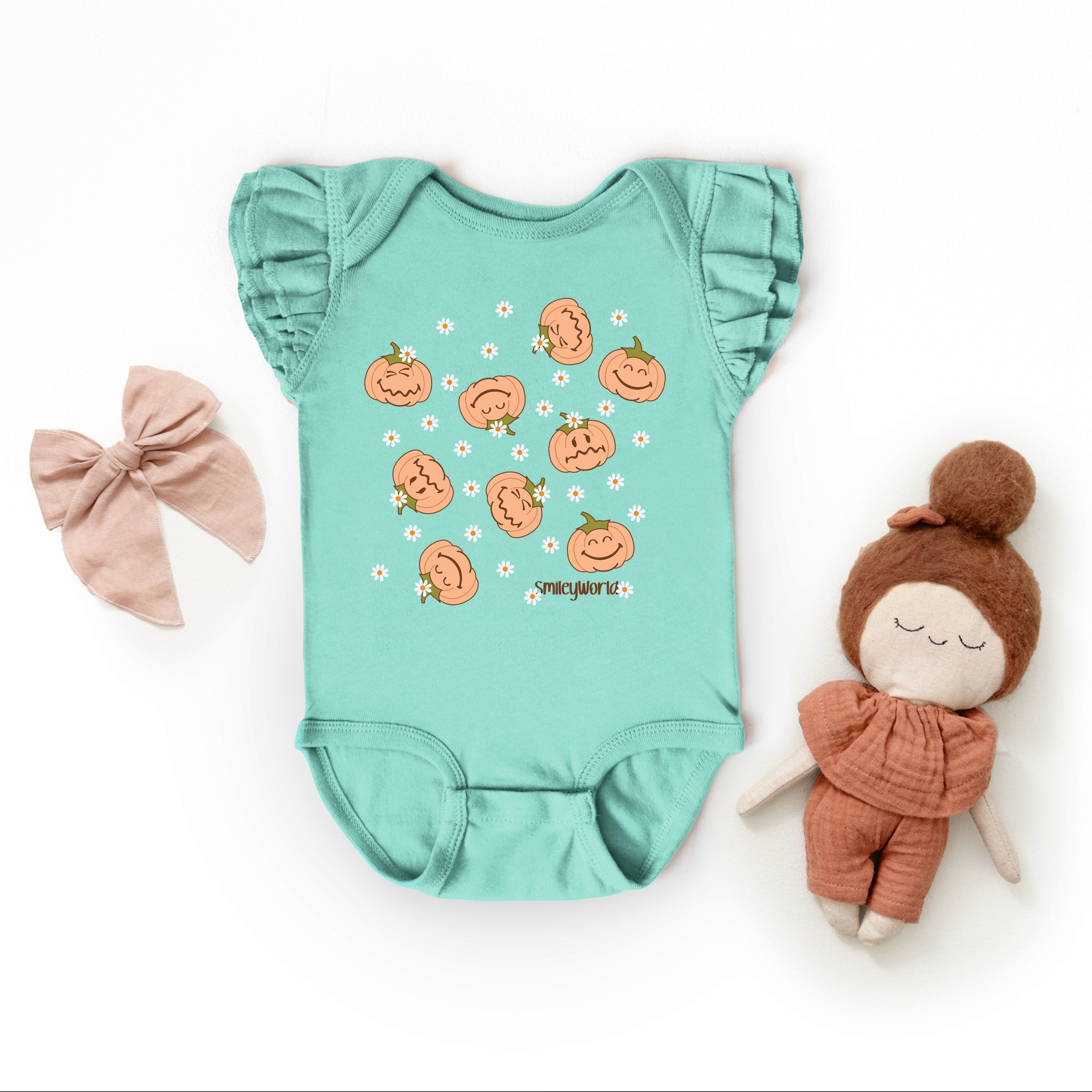 SmileyWorld Pumpkin Collage Daisies - Baby Flutter Sleeve Bodysuit