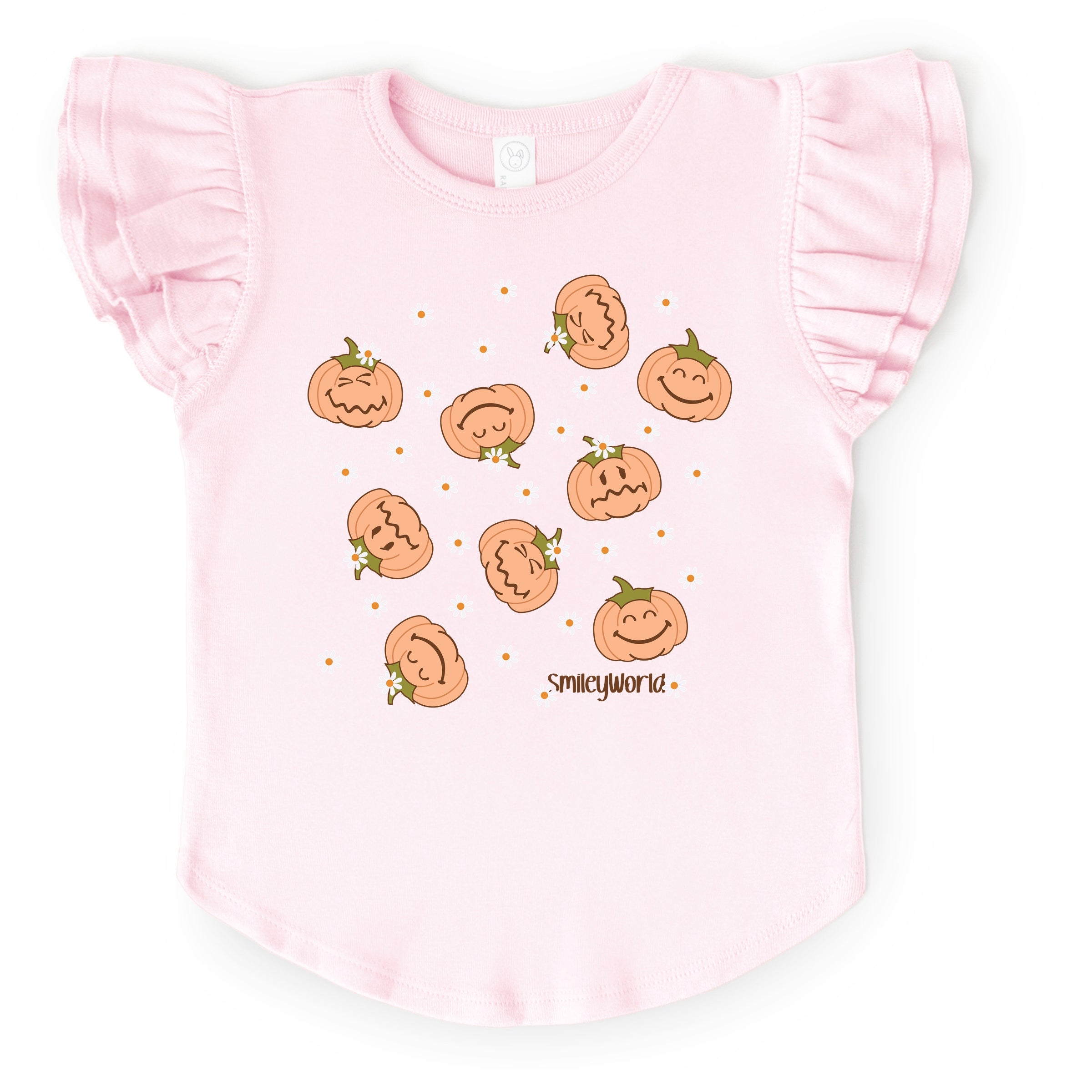 SmileyWorld Pumpkin Collage Daisies - Flutter Sleeve Graphic T-Shirt