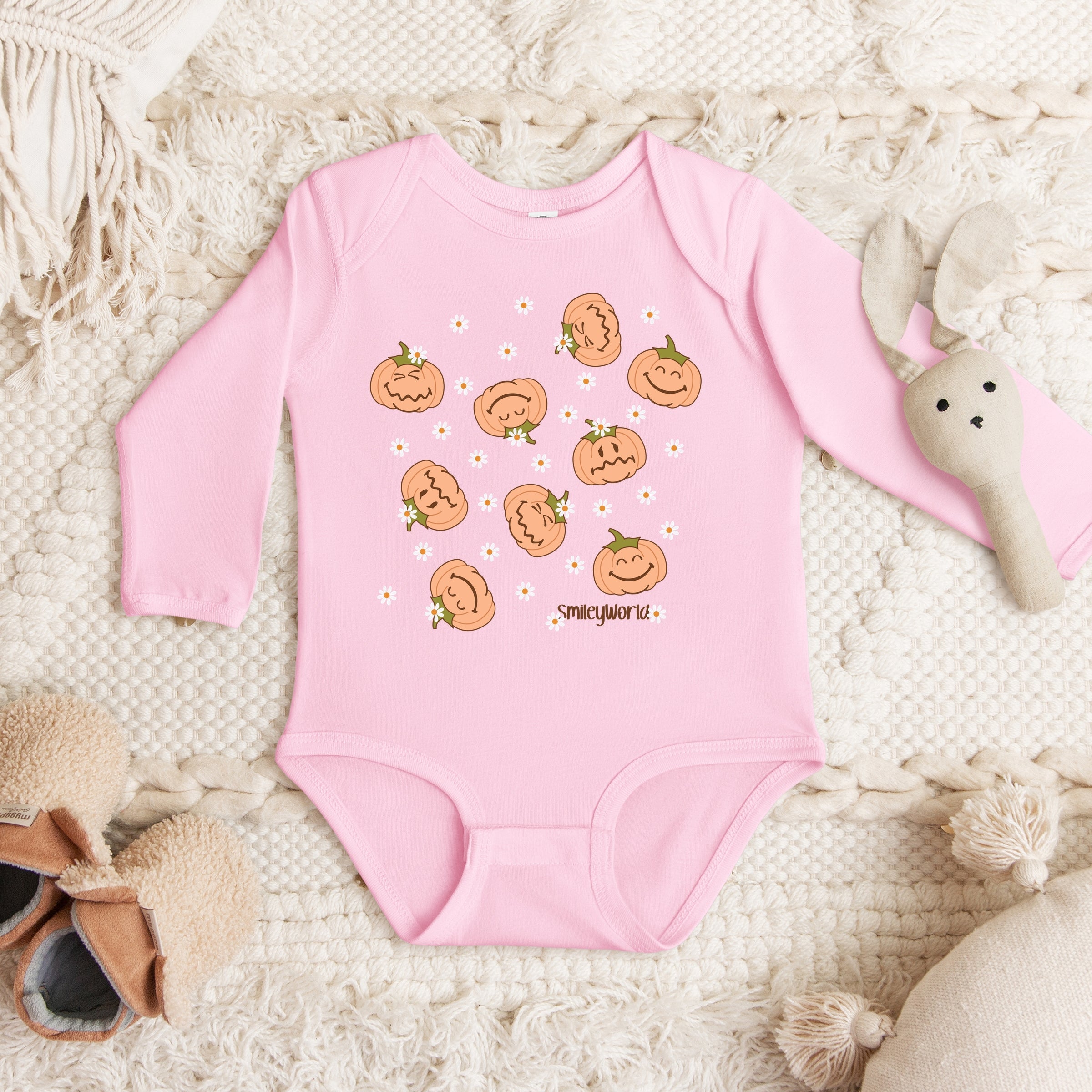 SmileyWorld Pumpkin Collage Daisies - Baby Long Sleeve Bodysuit