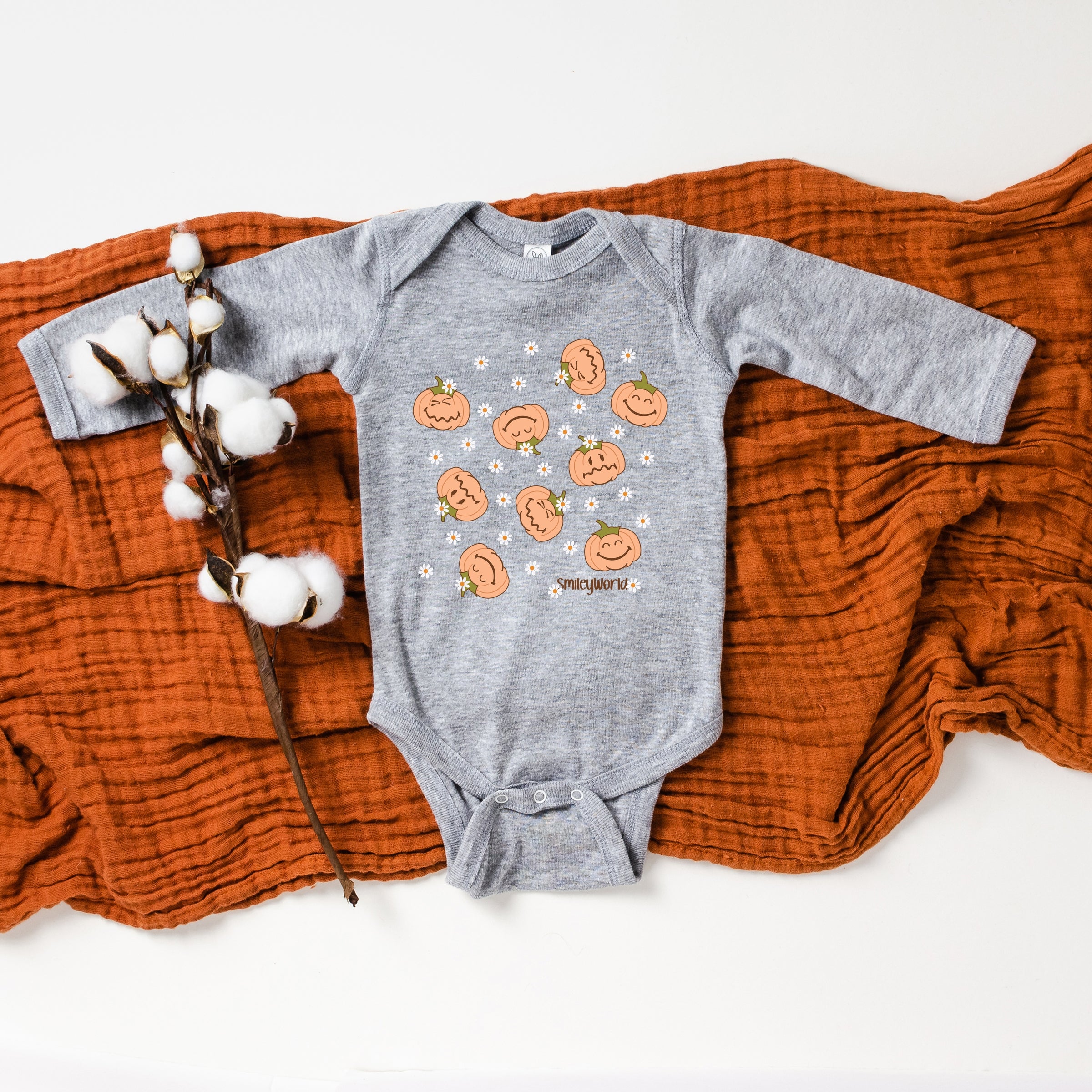 SmileyWorld Pumpkin Collage Daisies - Baby Long Sleeve Bodysuit