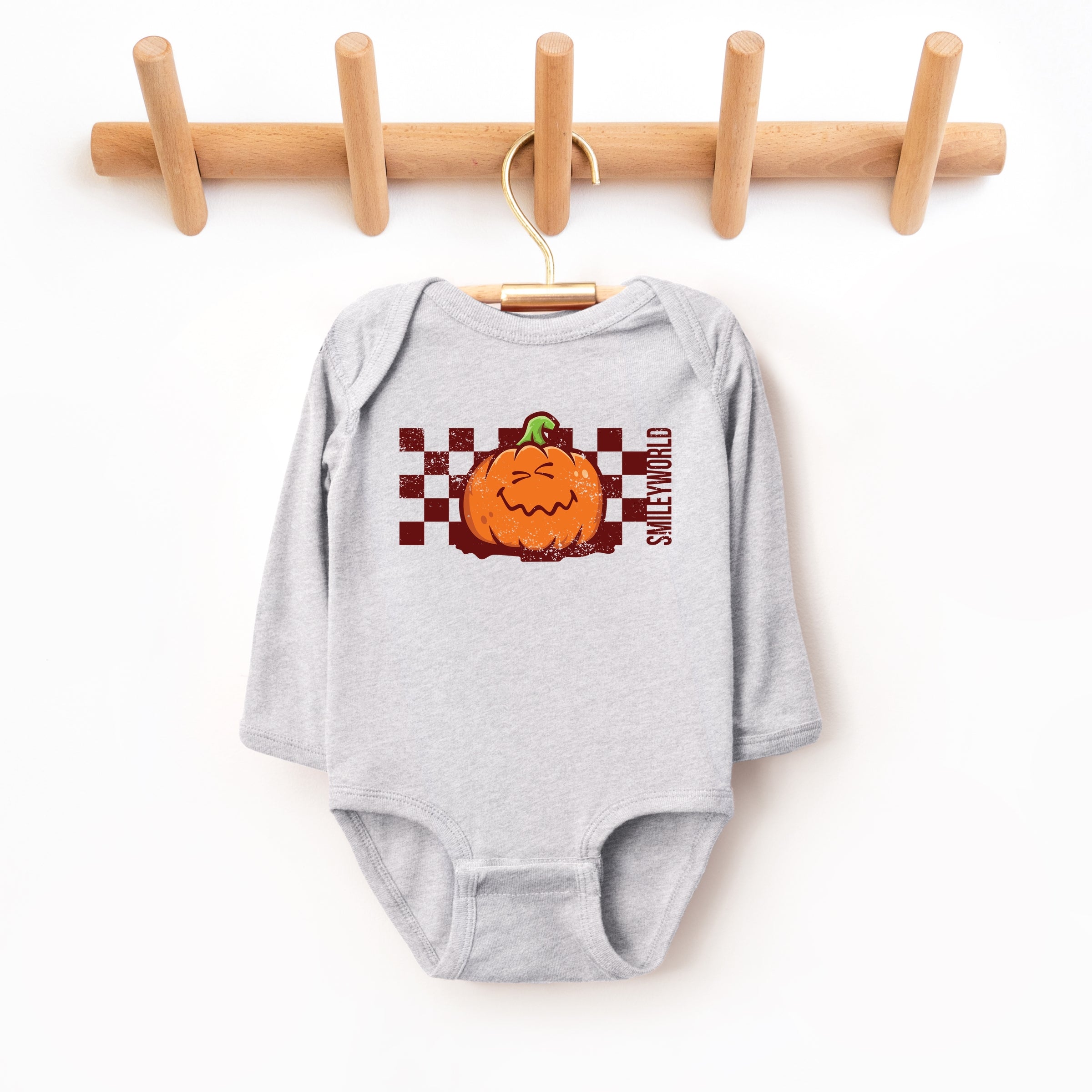 SmileyWorld Pumpkin Face Checkered - Baby Long Sleeve Bodysuit