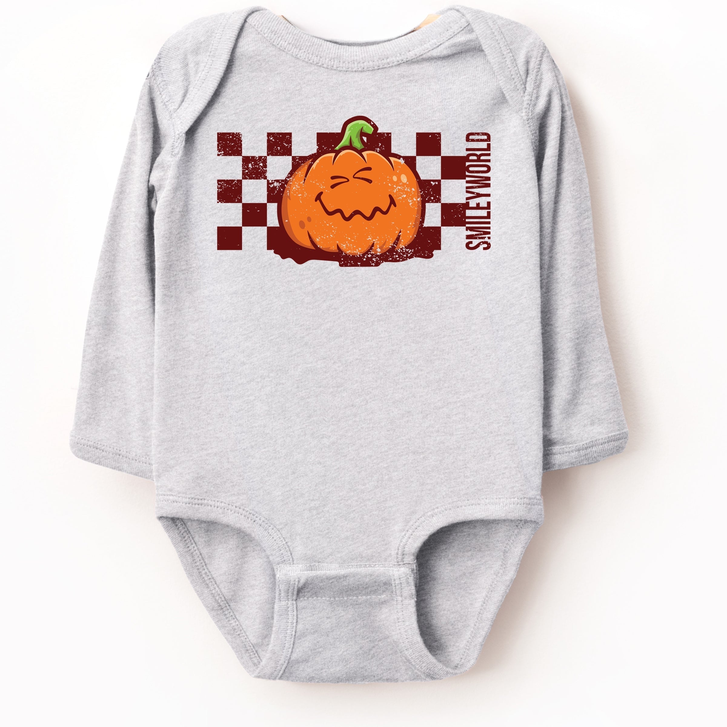 SmileyWorld Pumpkin Face Checkered - Baby Long Sleeve Bodysuit