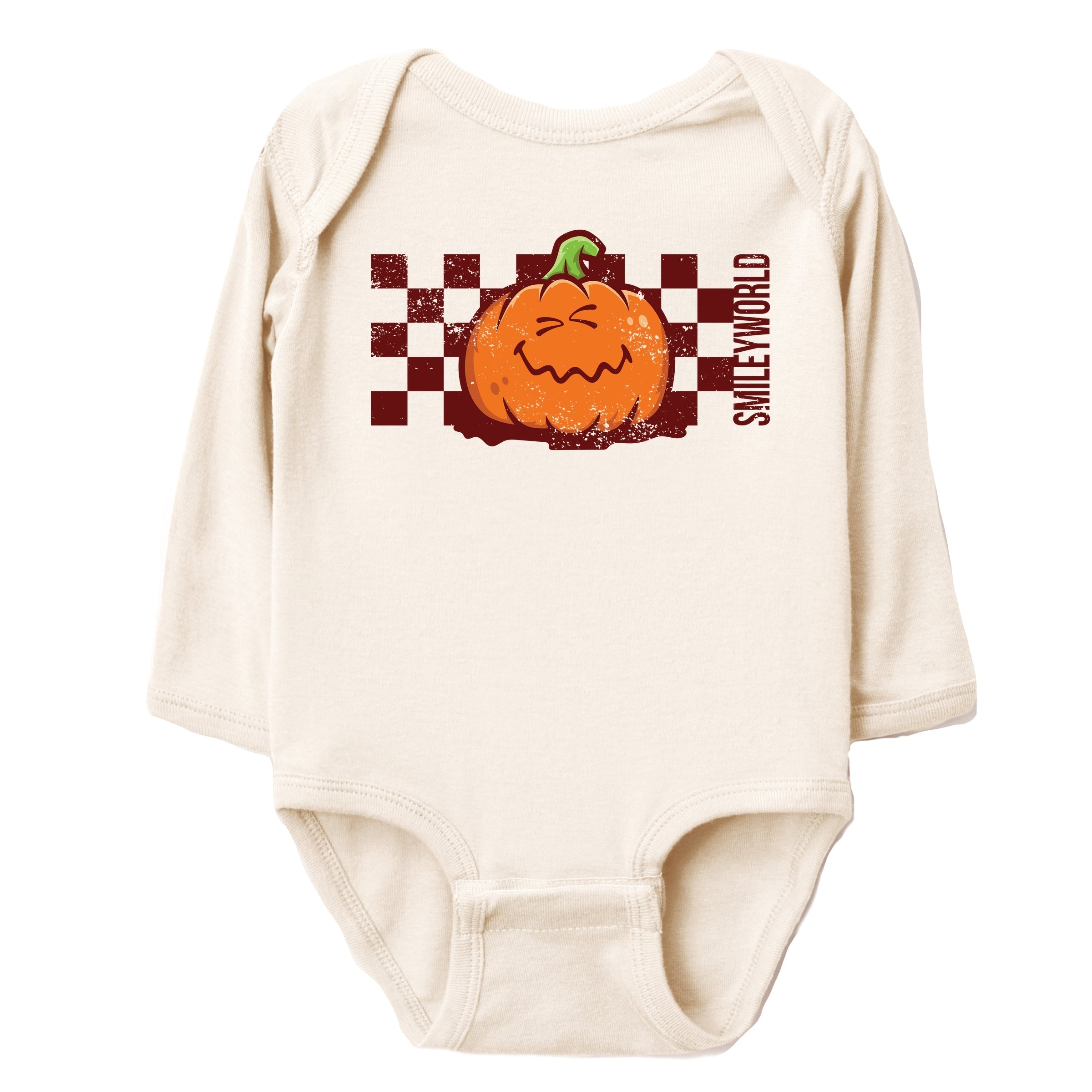 SmileyWorld Pumpkin Face Checkered - Baby Long Sleeve Bodysuit