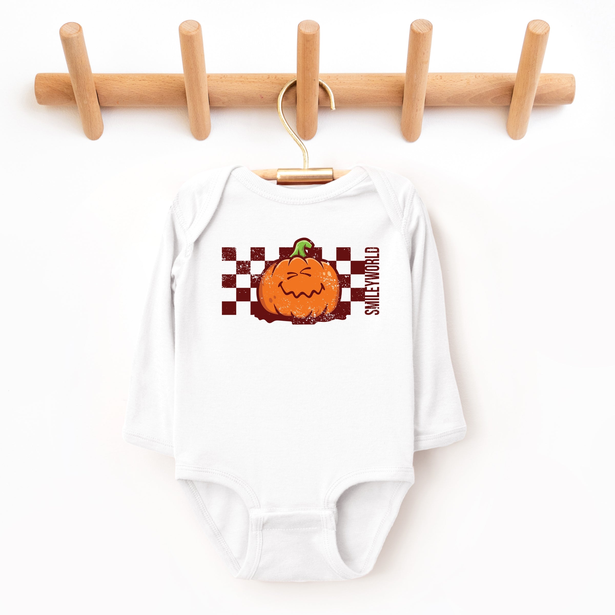 SmileyWorld Pumpkin Face Checkered - Baby Long Sleeve Bodysuit