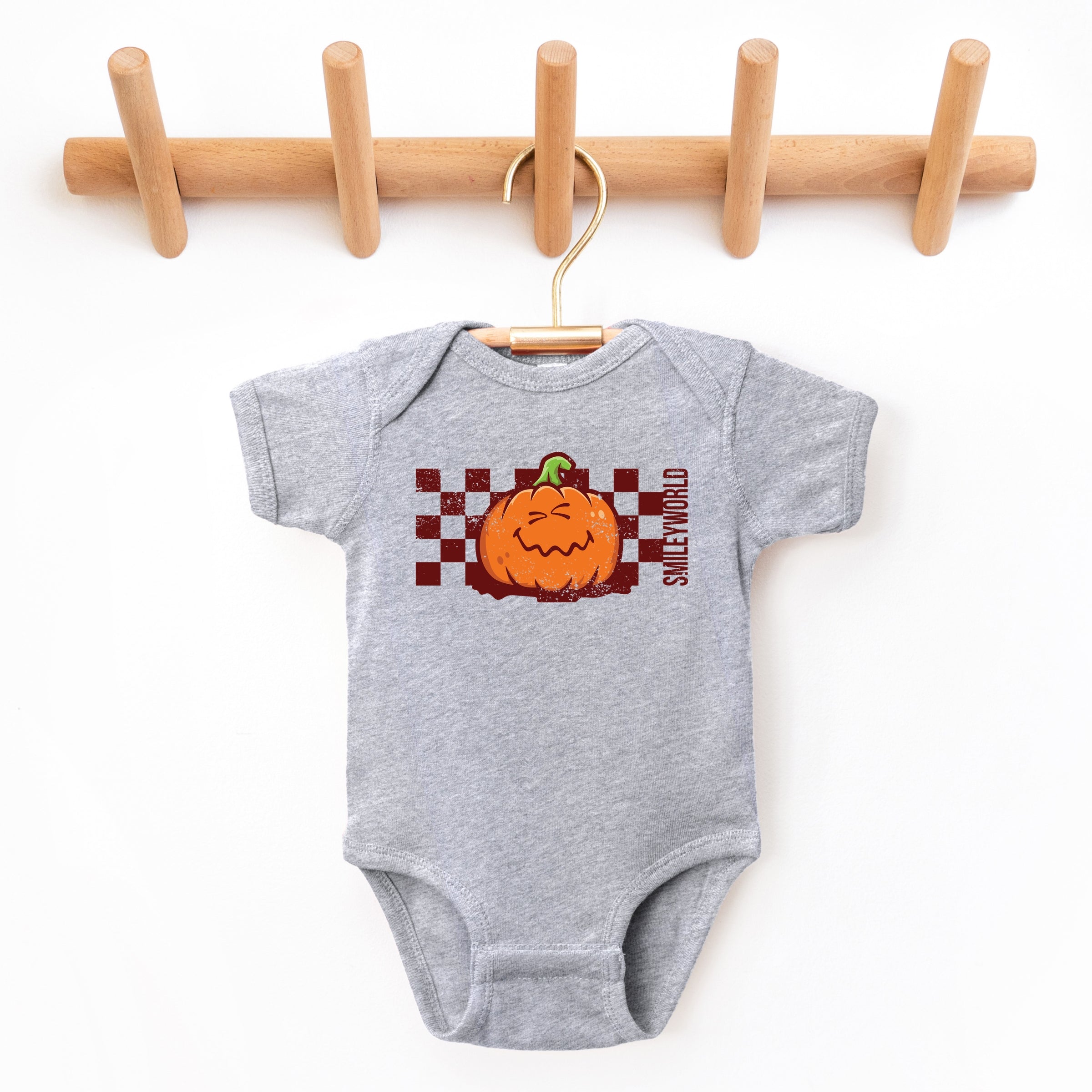 SmileyWorld Pumpkin Face Checkered - Baby Short Sleeve Graphic Bodysuit