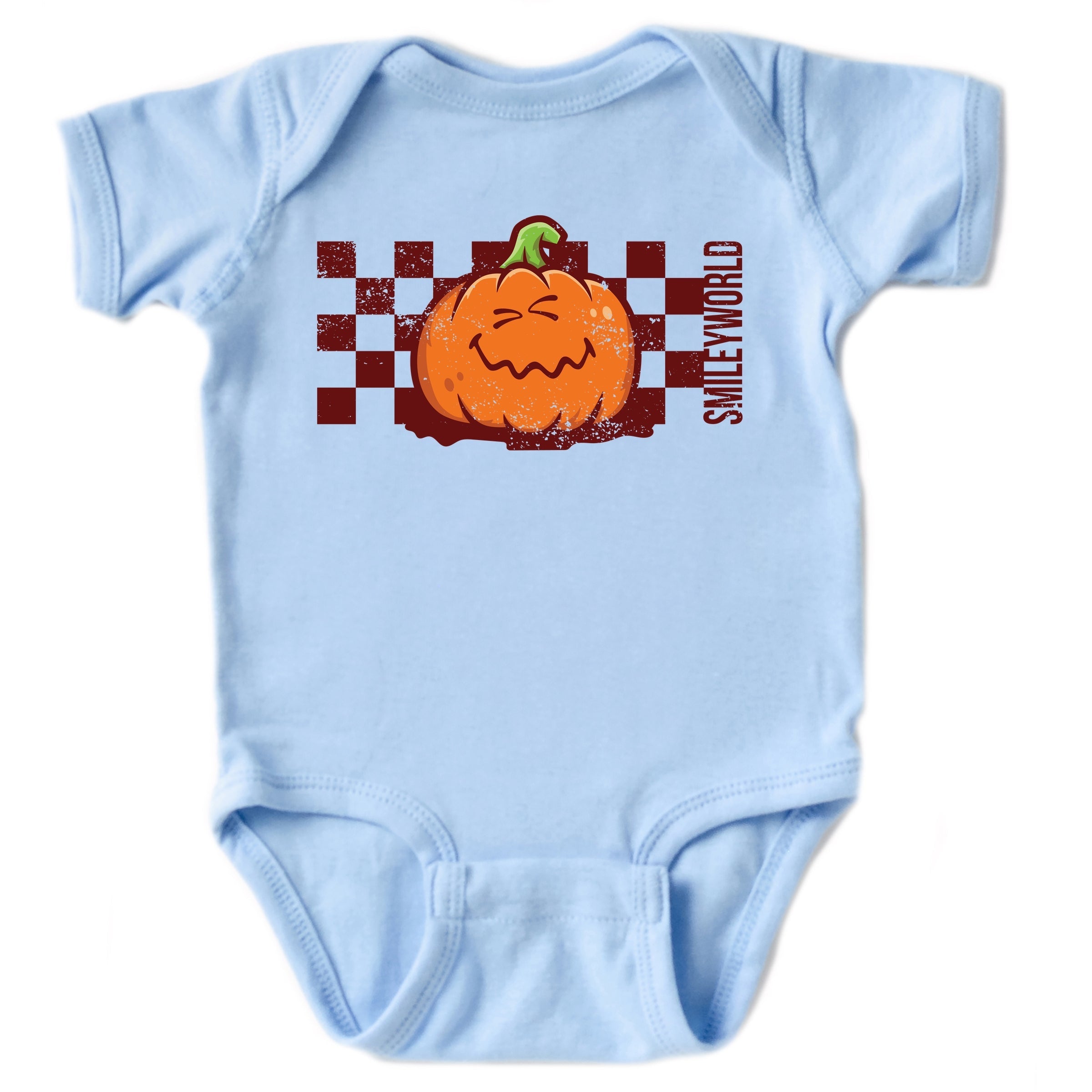 SmileyWorld Pumpkin Face Checkered - Baby Short Sleeve Graphic Bodysuit