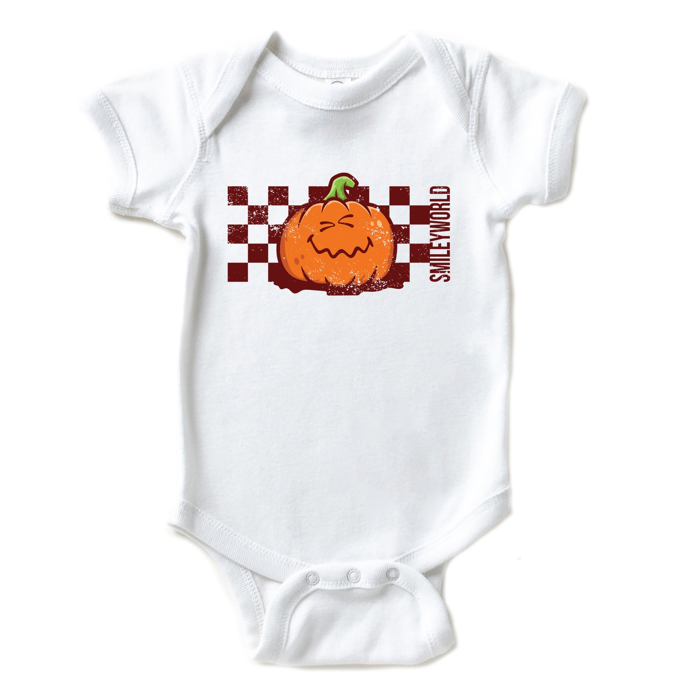 SmileyWorld Pumpkin Face Checkered - Baby Short Sleeve Graphic Bodysuit