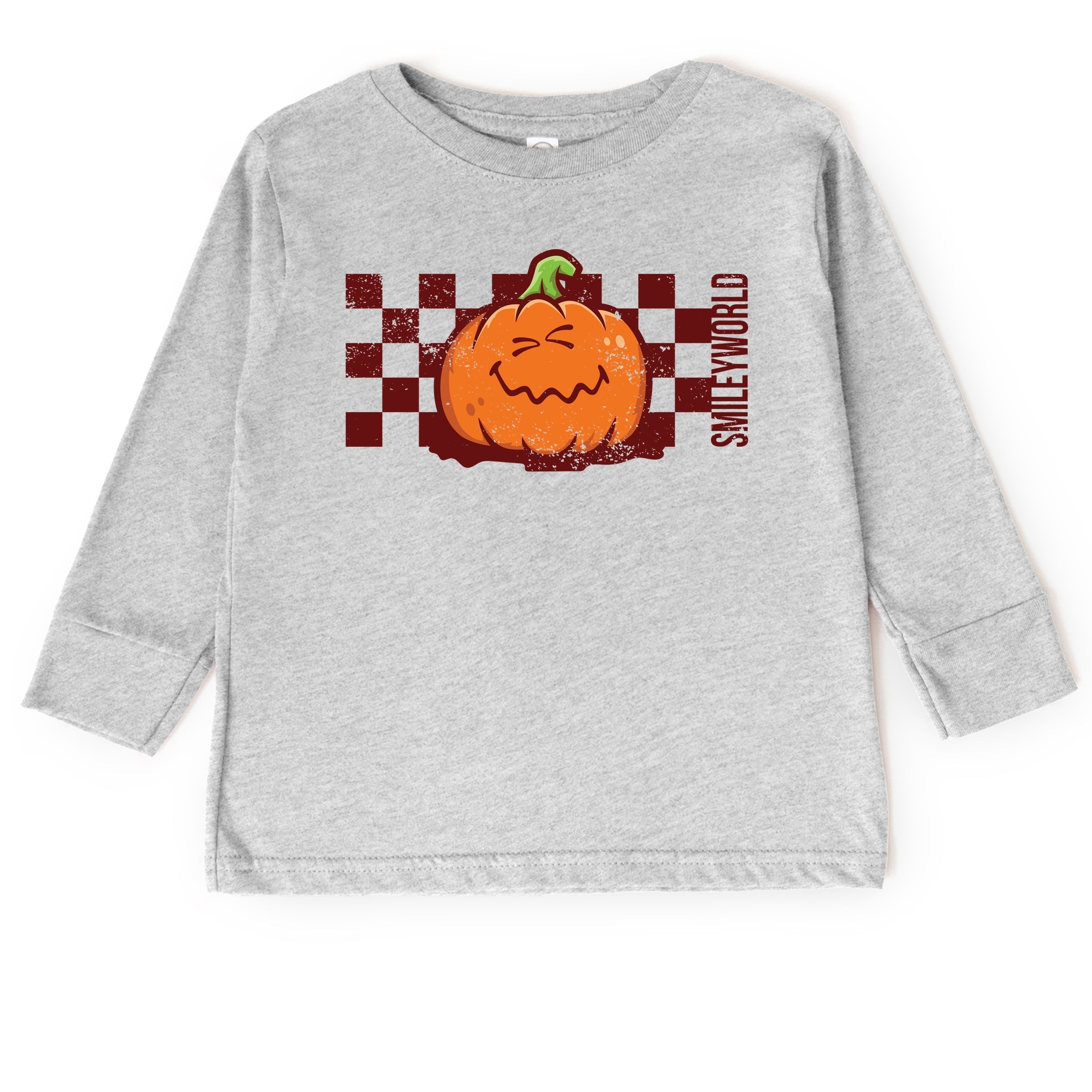 SmileyWorld Pumpkin Face Checkered - Toddler Long Sleeve Graphic Tee and Youth Long Sleeve Graphic T-Shirt