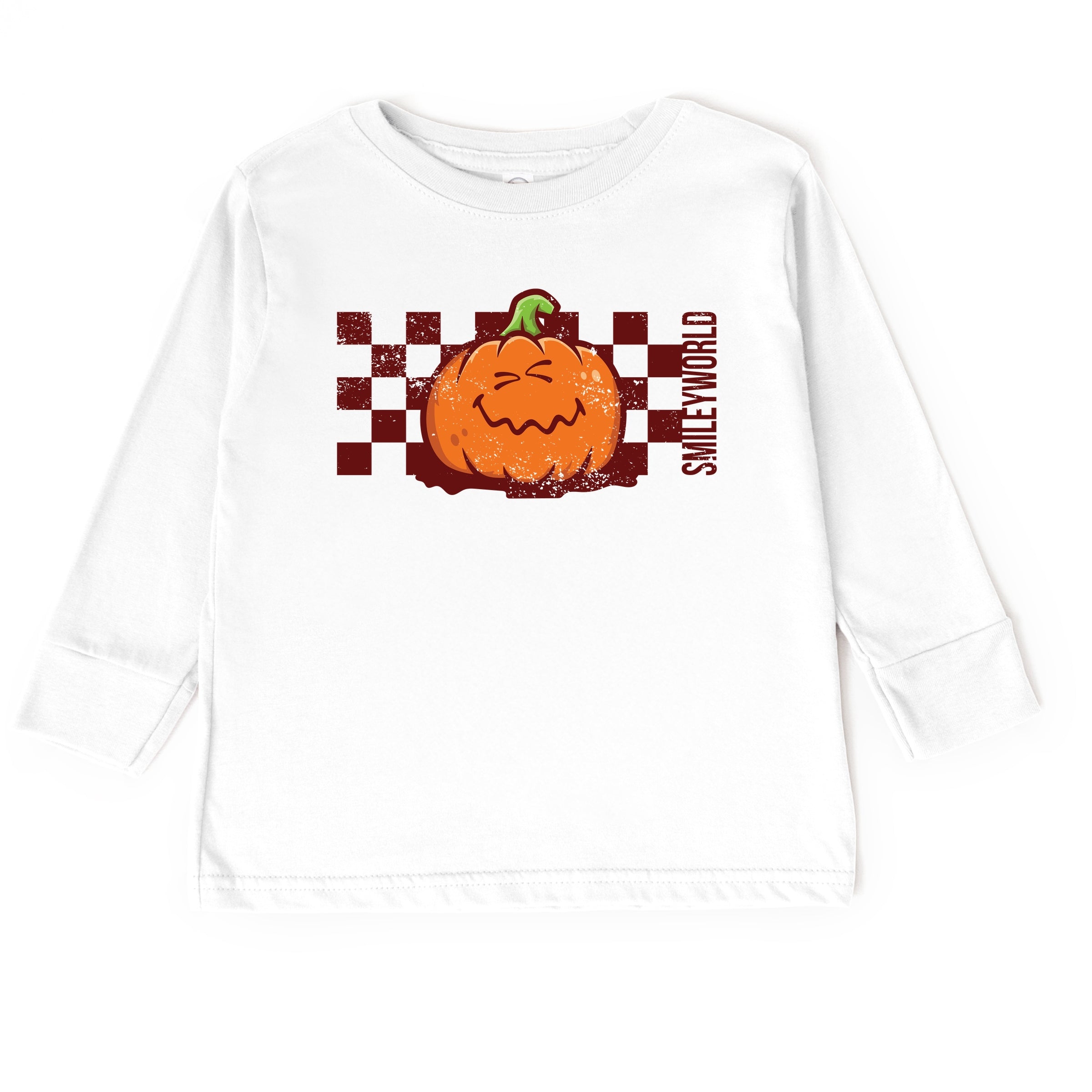 SmileyWorld Pumpkin Face Checkered - Toddler Long Sleeve Graphic Tee and Youth Long Sleeve Graphic T-Shirt