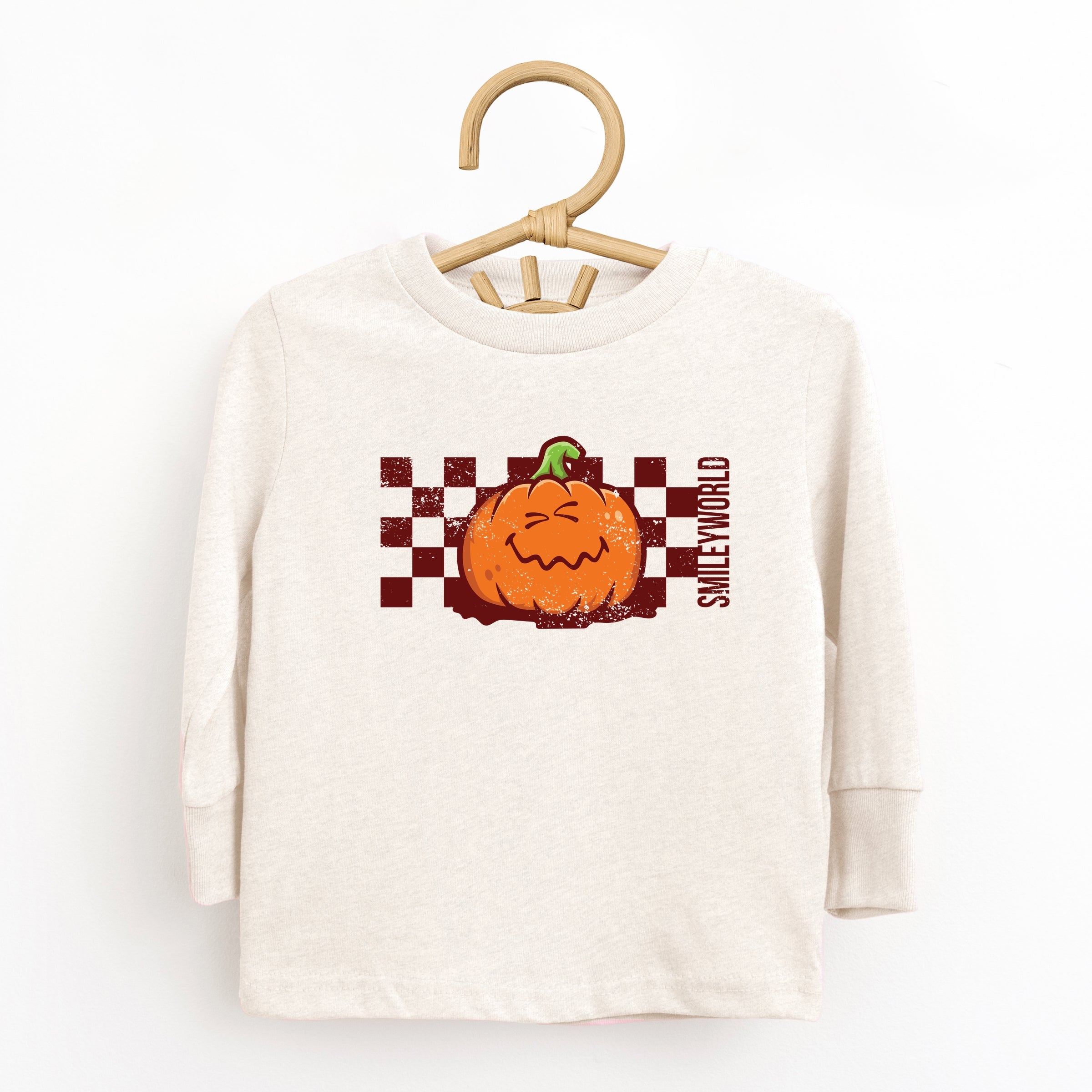 SmileyWorld Pumpkin Face Checkered - Toddler Long Sleeve Graphic Tee and Youth Long Sleeve Graphic T-Shirt