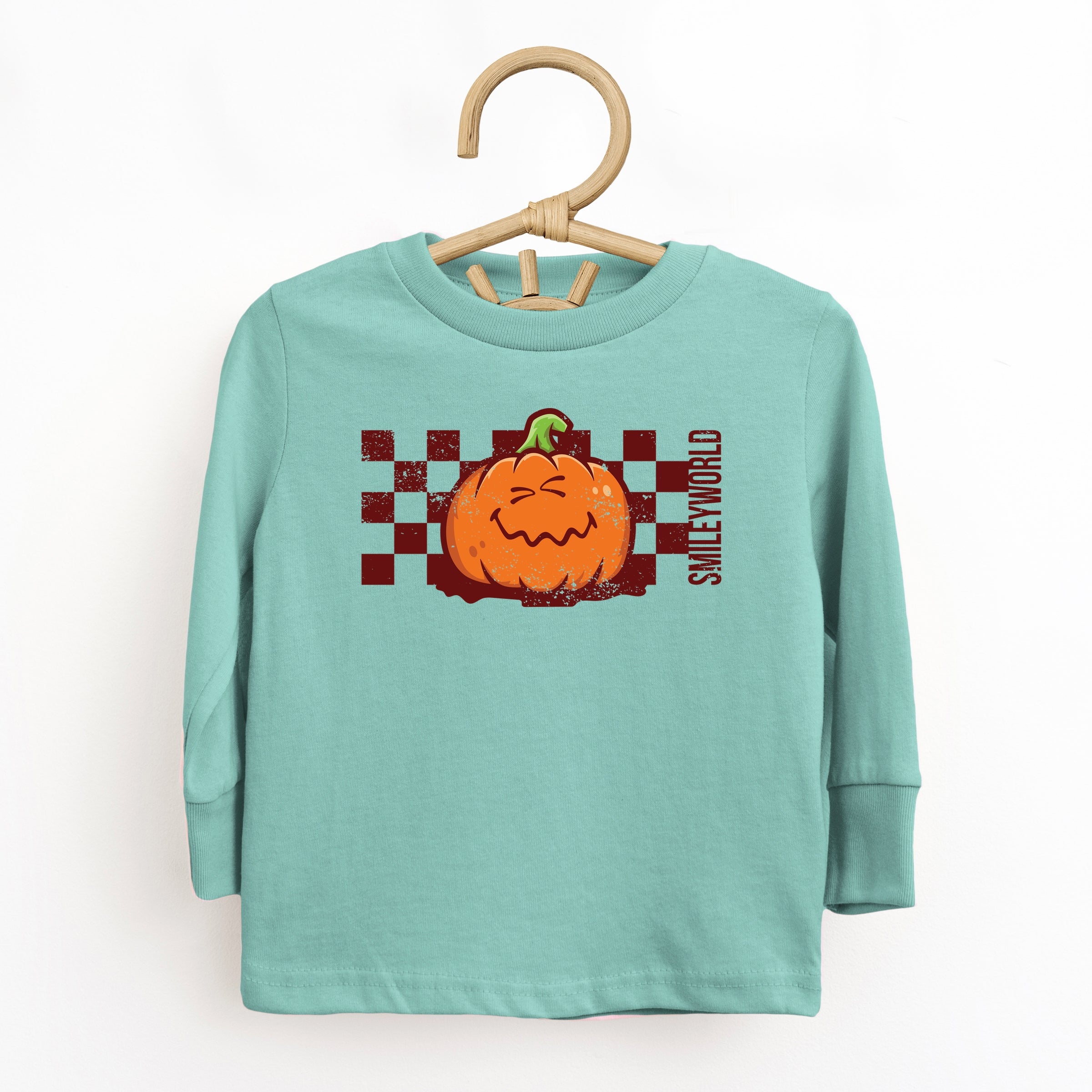 SmileyWorld Pumpkin Face Checkered - Toddler Long Sleeve Graphic Tee and Youth Long Sleeve Graphic T-Shirt