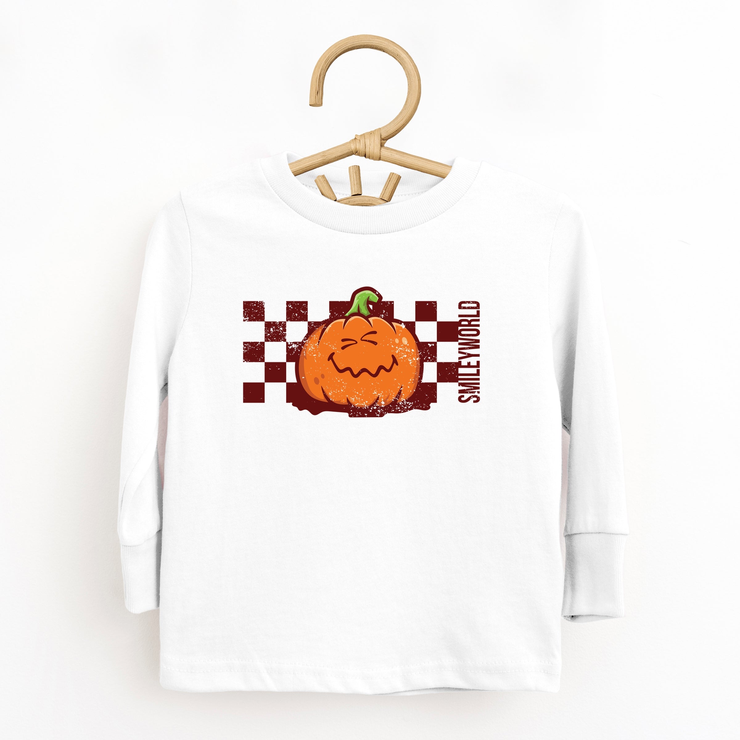 SmileyWorld Pumpkin Face Checkered - Toddler Long Sleeve Graphic Tee and Youth Long Sleeve Graphic T-Shirt