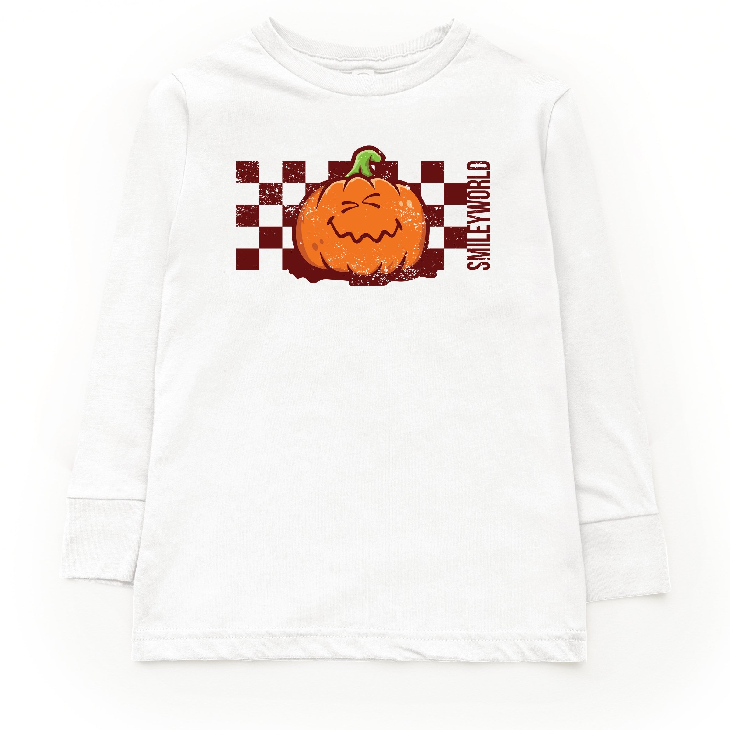 SmileyWorld Pumpkin Face Checkered - Toddler Long Sleeve Graphic Tee and Youth Long Sleeve Graphic T-Shirt