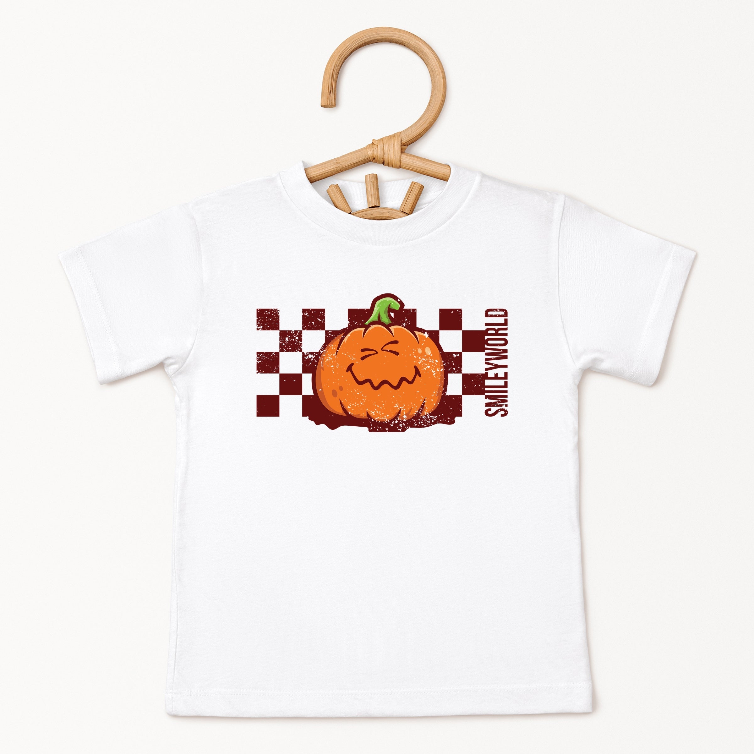 SmileyWorld Pumpkin Face Checkered - Youth Short Sleeve Graphic T-Shirt and Toddler Short Sleeve Graphic T-Shirt