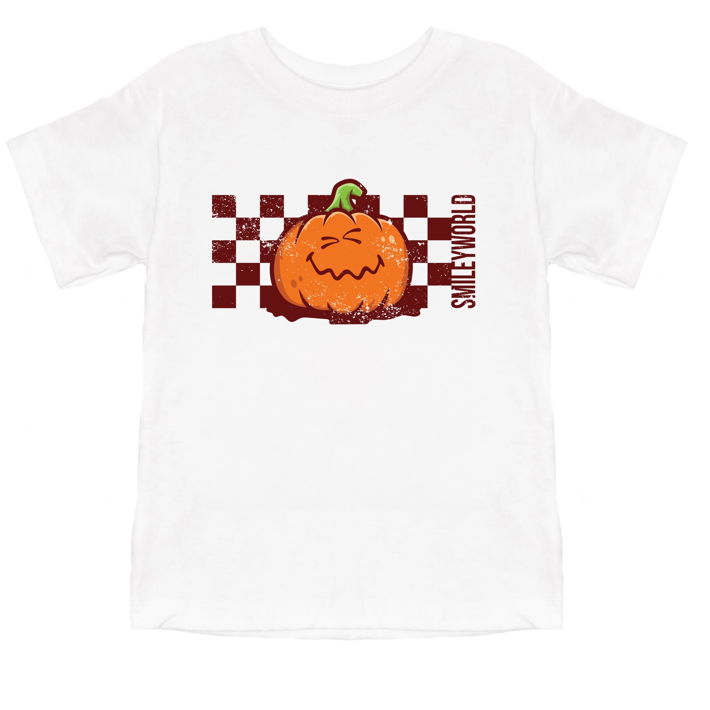 SmileyWorld Pumpkin Face Checkered - Youth Short Sleeve Graphic T-Shirt and Toddler Short Sleeve Graphic T-Shirt