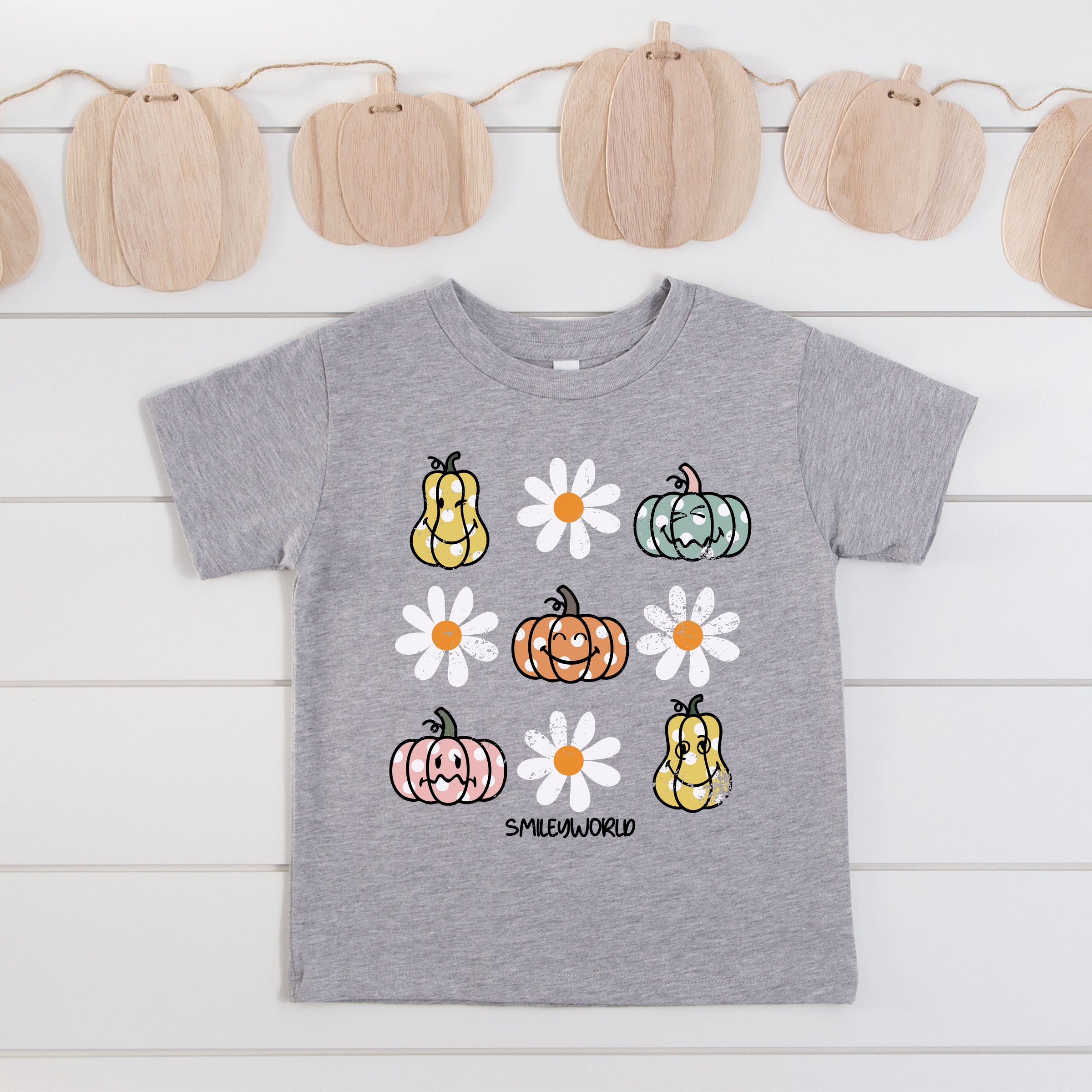 SmileyWorld Pumpkin Daisies Chart - Youth Short Sleeve Graphic T-Shirt and Toddler Short Sleeve Graphic T-Shirt