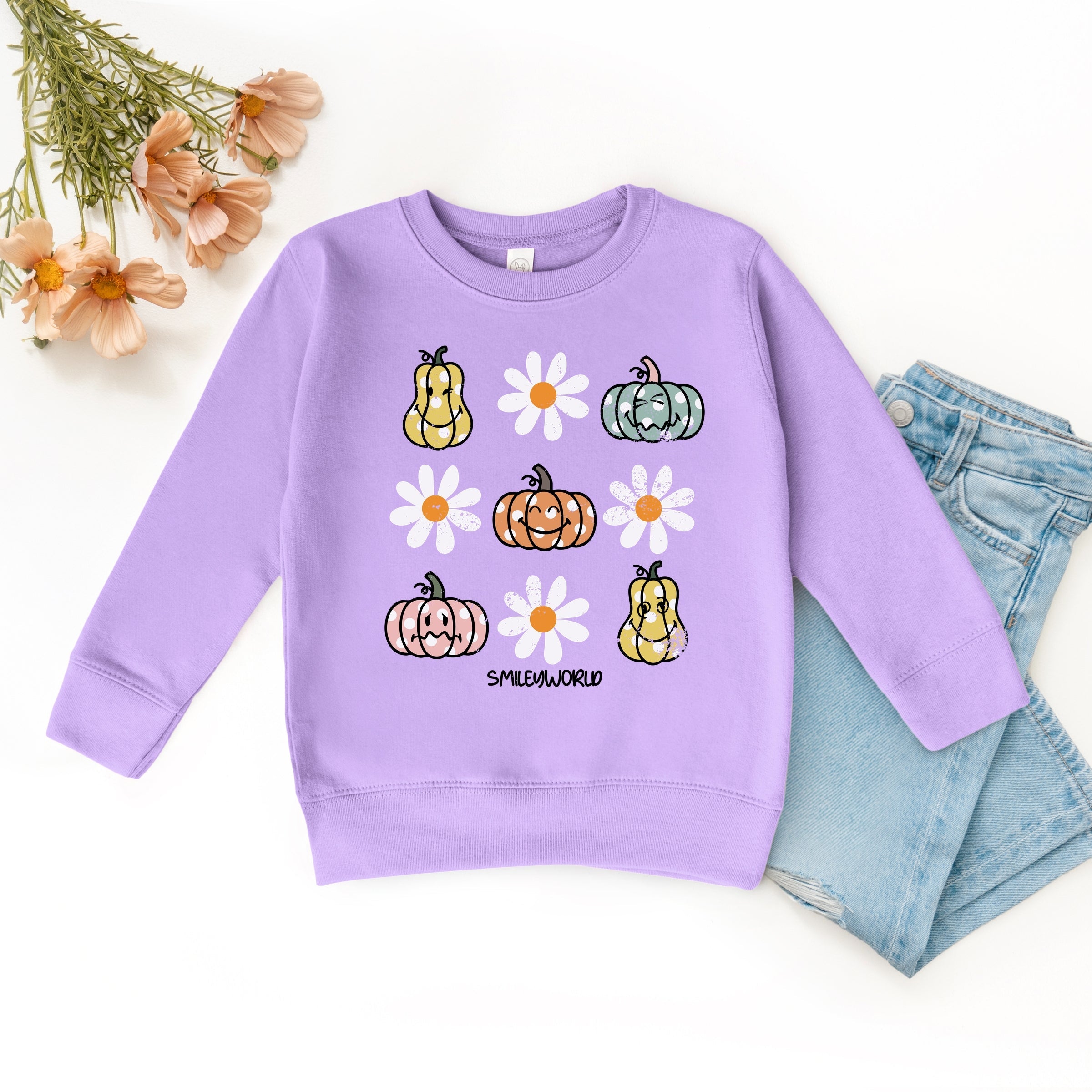SmileyWorld Pumpkin Daisies Chart - Toddler Graphic Sweatshirt and Youth Graphic Sweatshirt