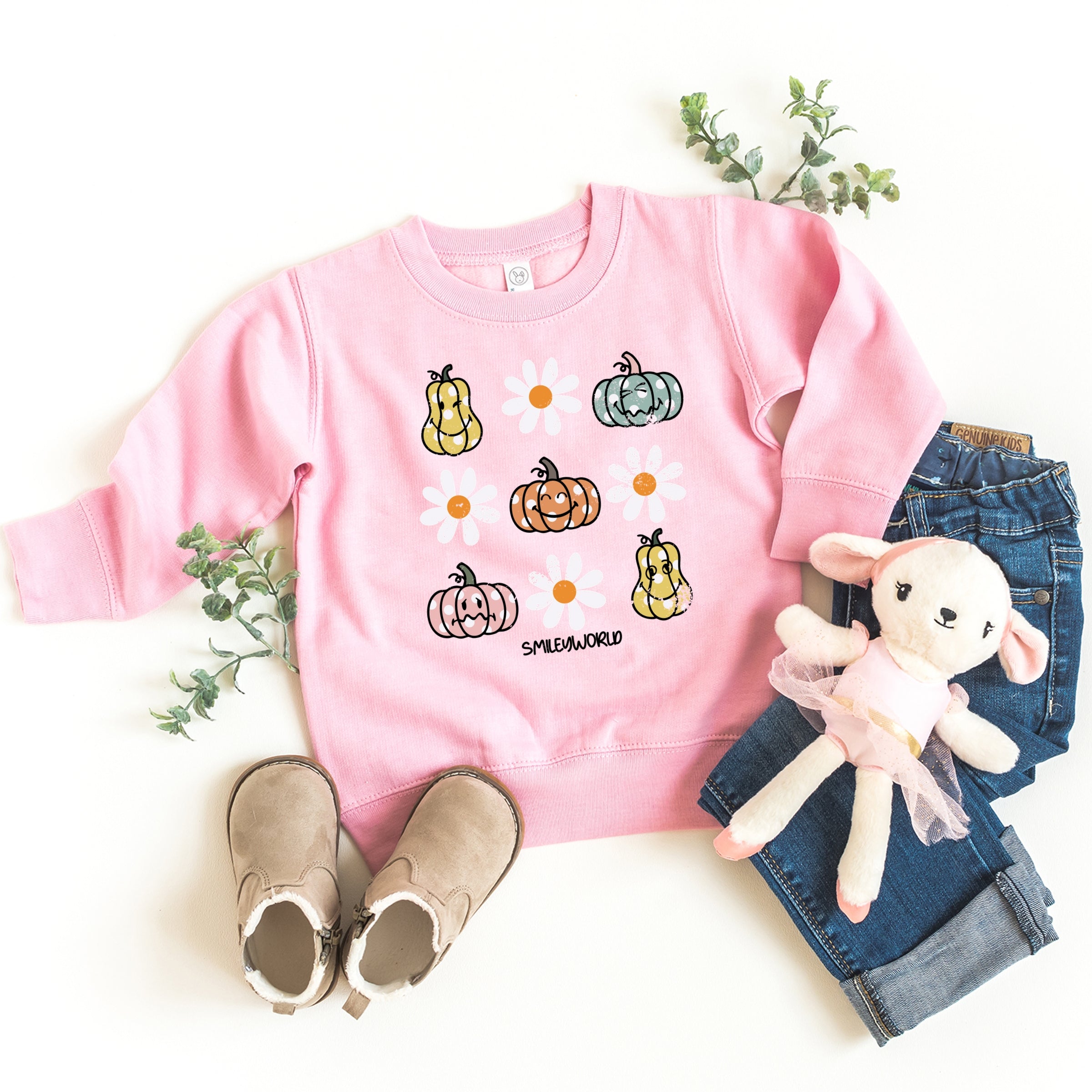 SmileyWorld Pumpkin Daisies Chart - Toddler Graphic Sweatshirt and Youth Graphic Sweatshirt