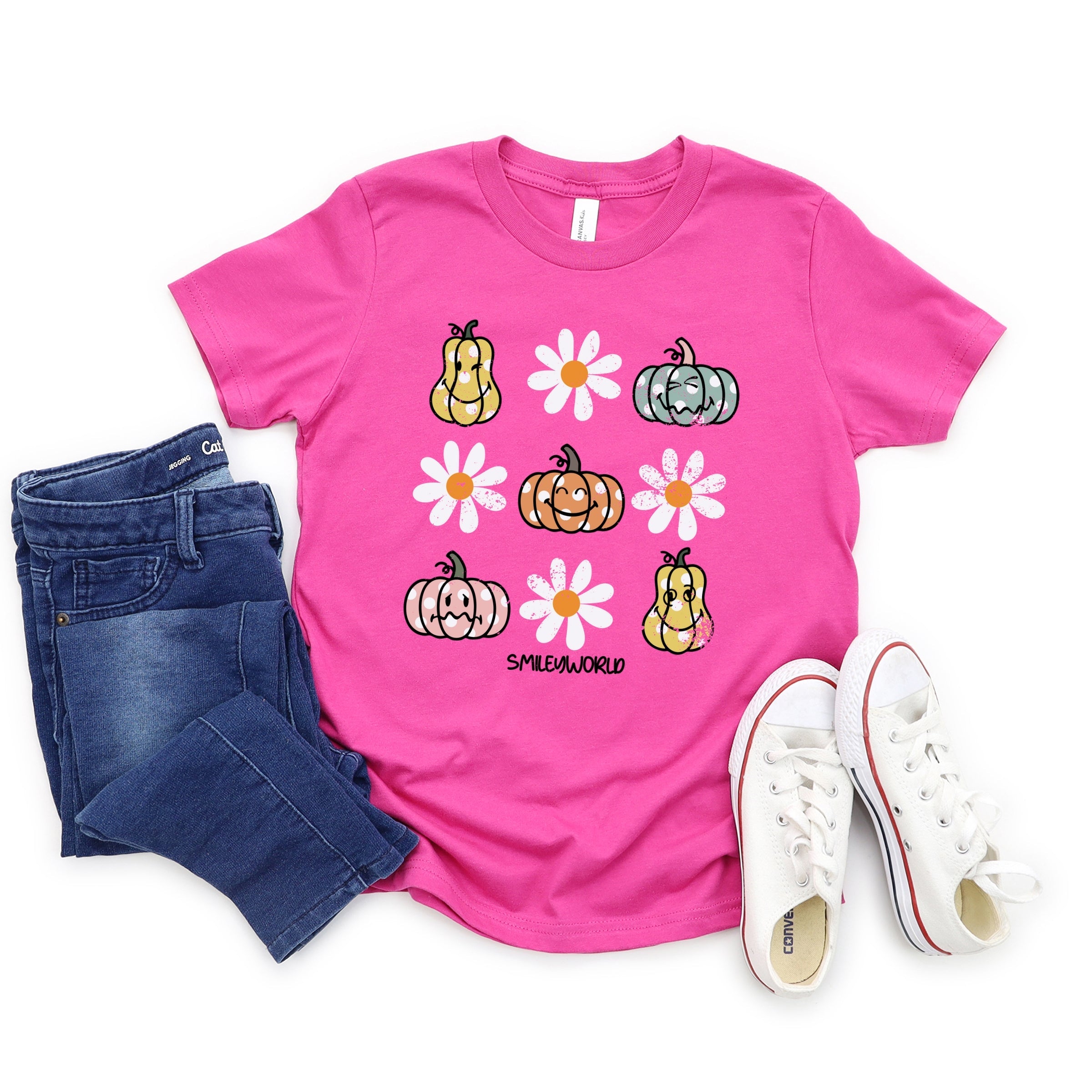 SmileyWorld Pumpkin Daisies Chart - Youth Short Sleeve Graphic T-Shirt and Toddler Short Sleeve Graphic T-Shirt
