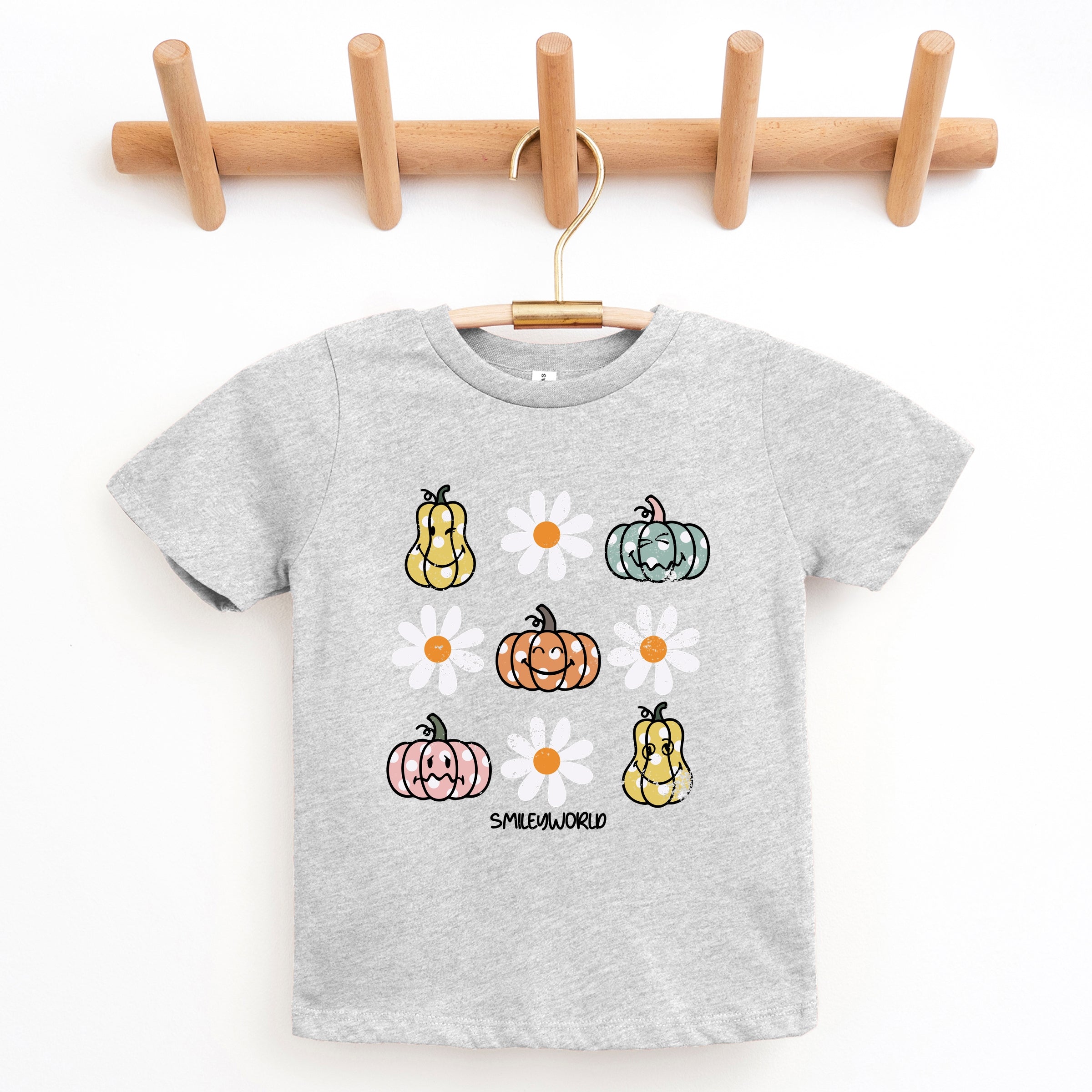 SmileyWorld Pumpkin Daisies Chart - Youth Short Sleeve Graphic T-Shirt and Toddler Short Sleeve Graphic T-Shirt