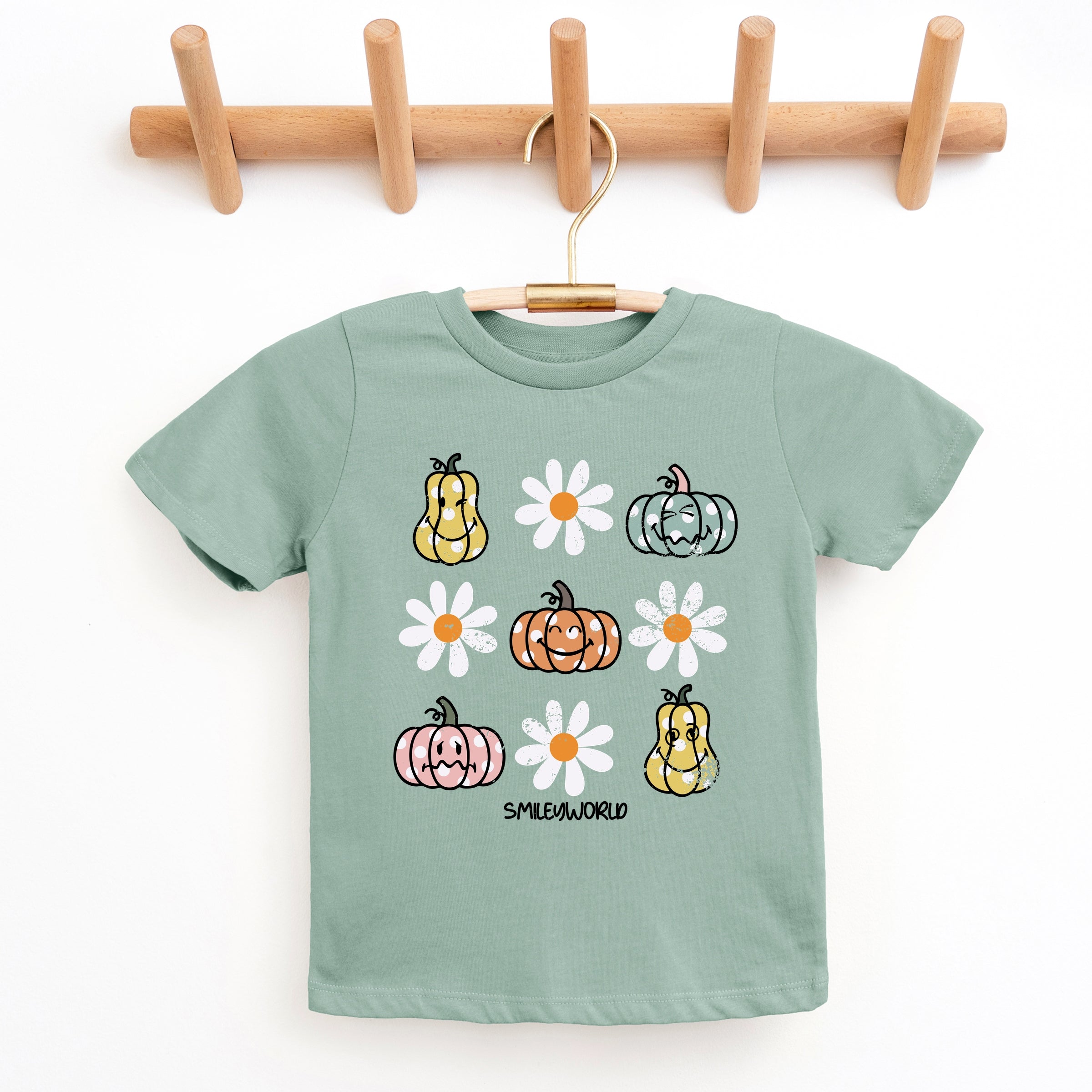 SmileyWorld Pumpkin Daisies Chart - Youth Short Sleeve Graphic T-Shirt and Toddler Short Sleeve Graphic T-Shirt