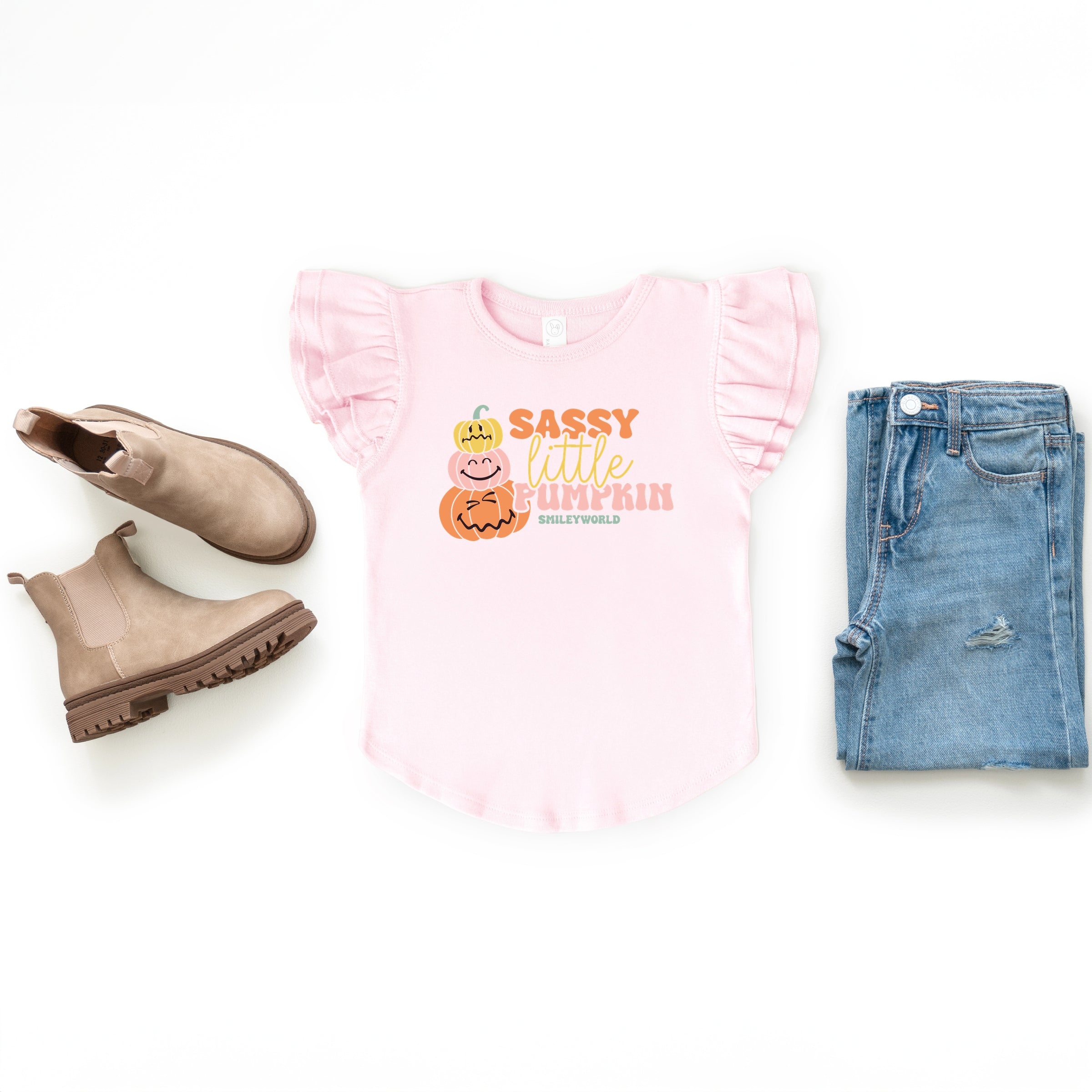SmileyWorld Sassy Little Pumpkin - Flutter Sleeve Graphic T-Shirt