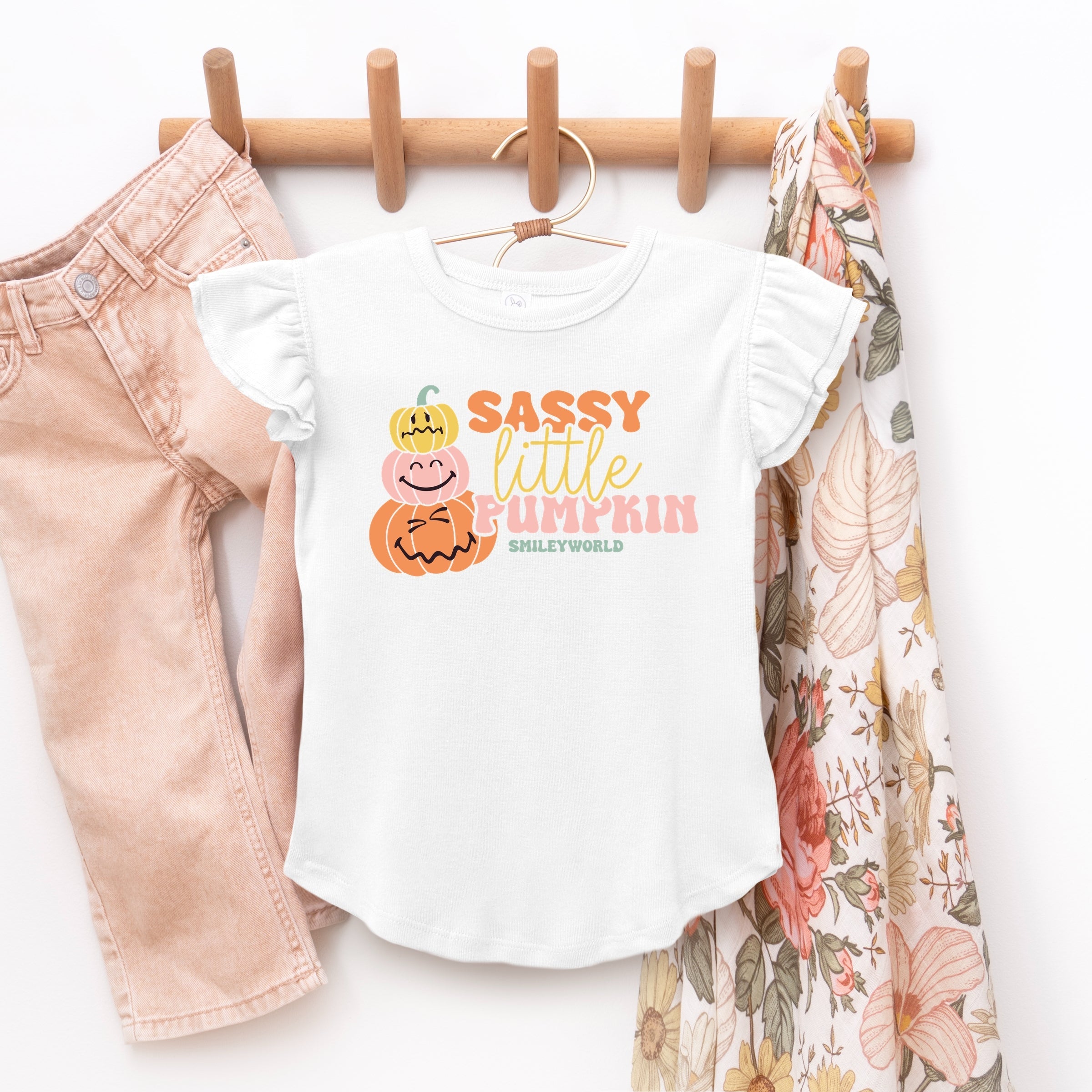 SmileyWorld Sassy Little Pumpkin - Flutter Sleeve Graphic T-Shirt