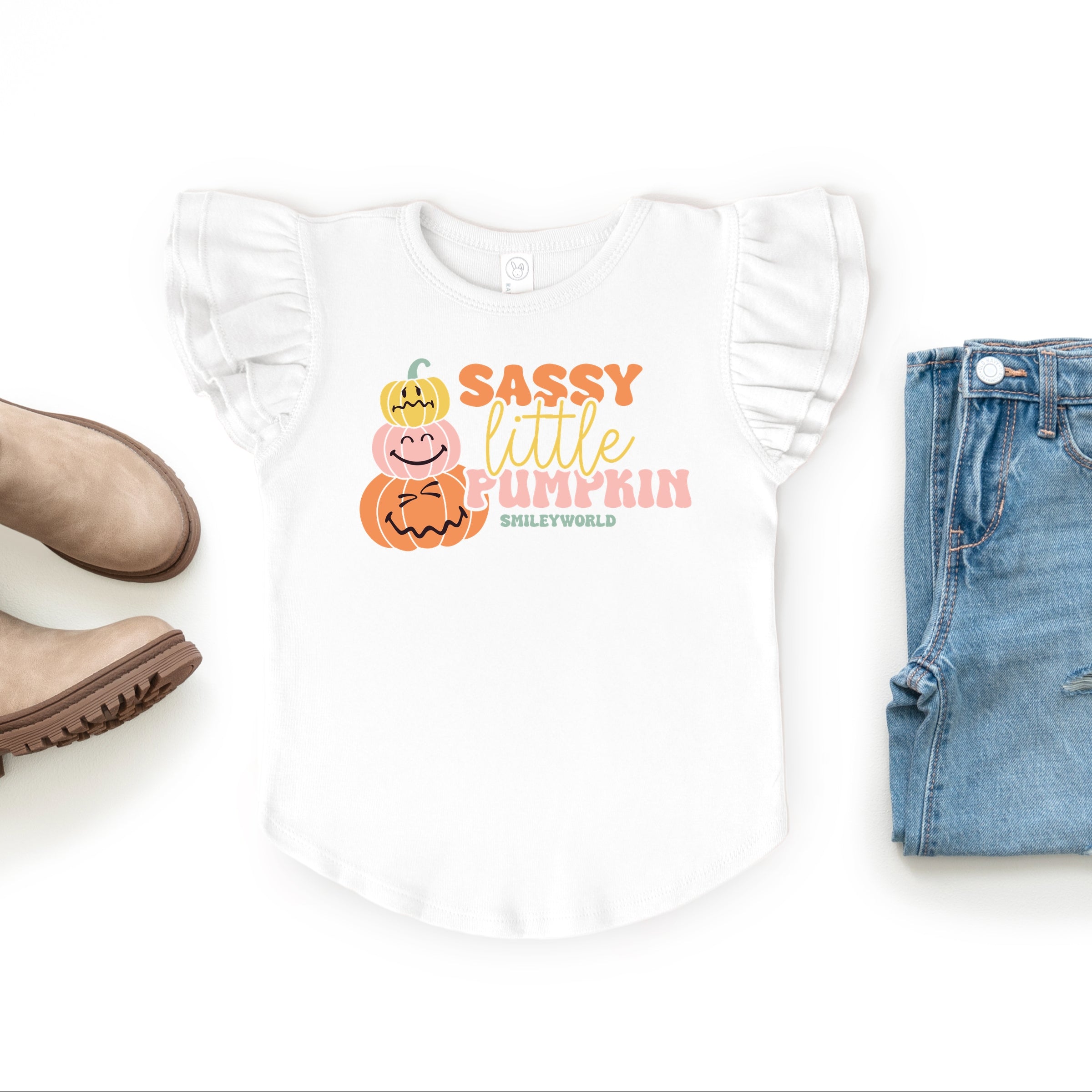 SmileyWorld Sassy Little Pumpkin - Flutter Sleeve Graphic T-Shirt