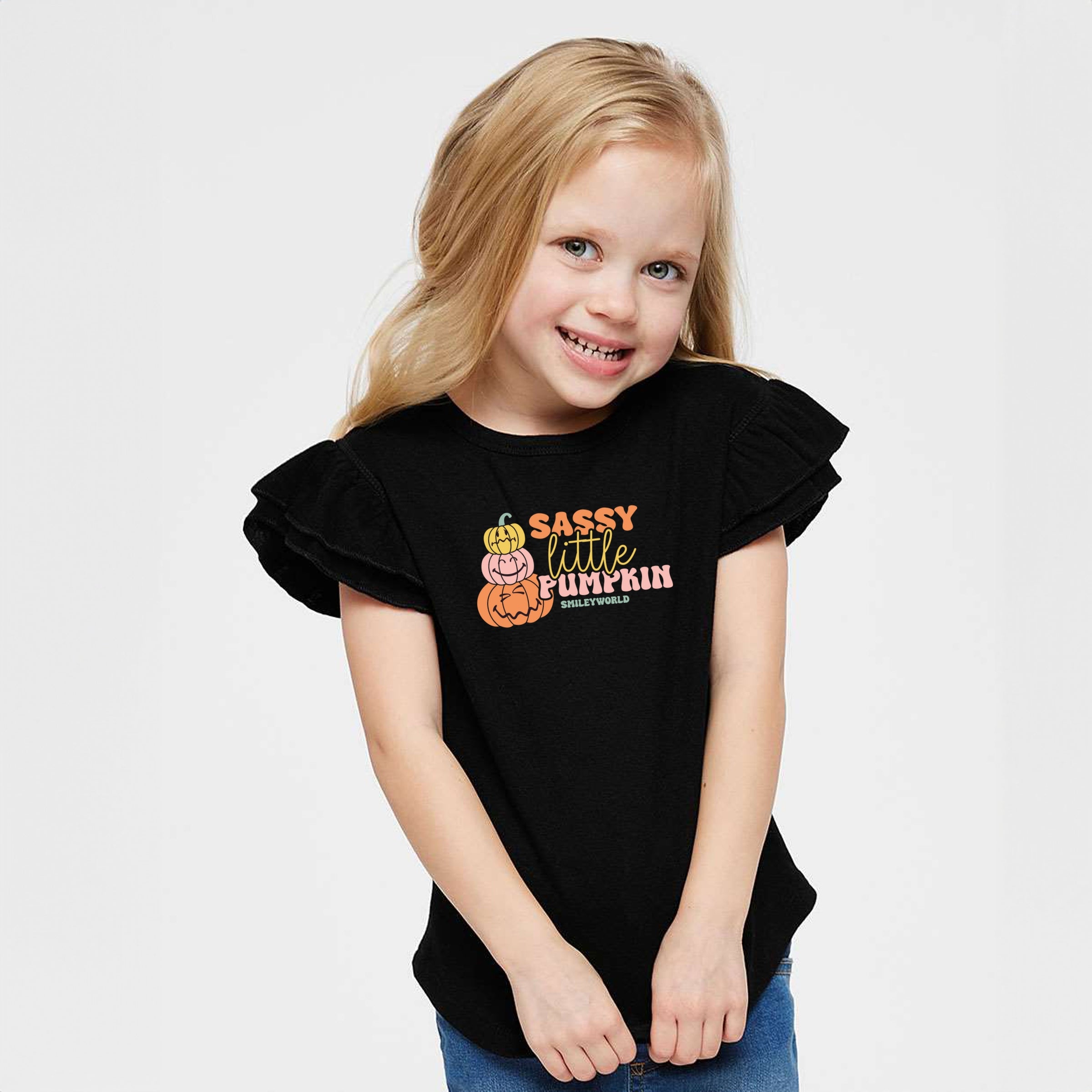 SmileyWorld Sassy Little Pumpkin - Flutter Sleeve Graphic T-Shirt
