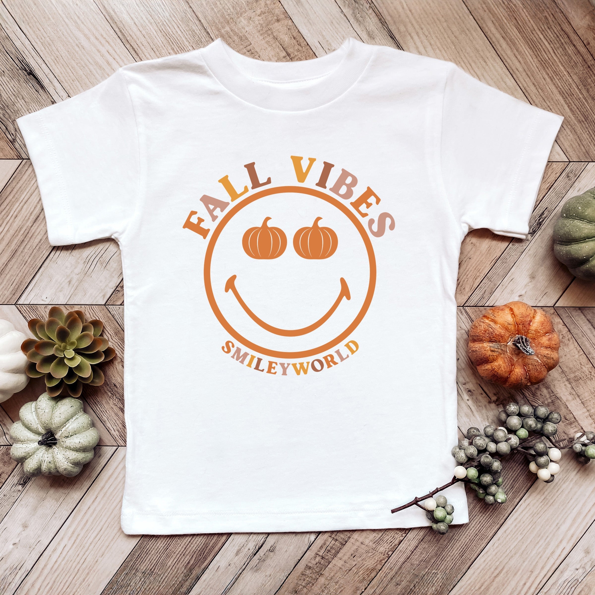 SmileyWorld Fall Vibes - Youth Short Sleeve Graphic T-Shirt and Toddler Short Sleeve Graphic T-Shirt