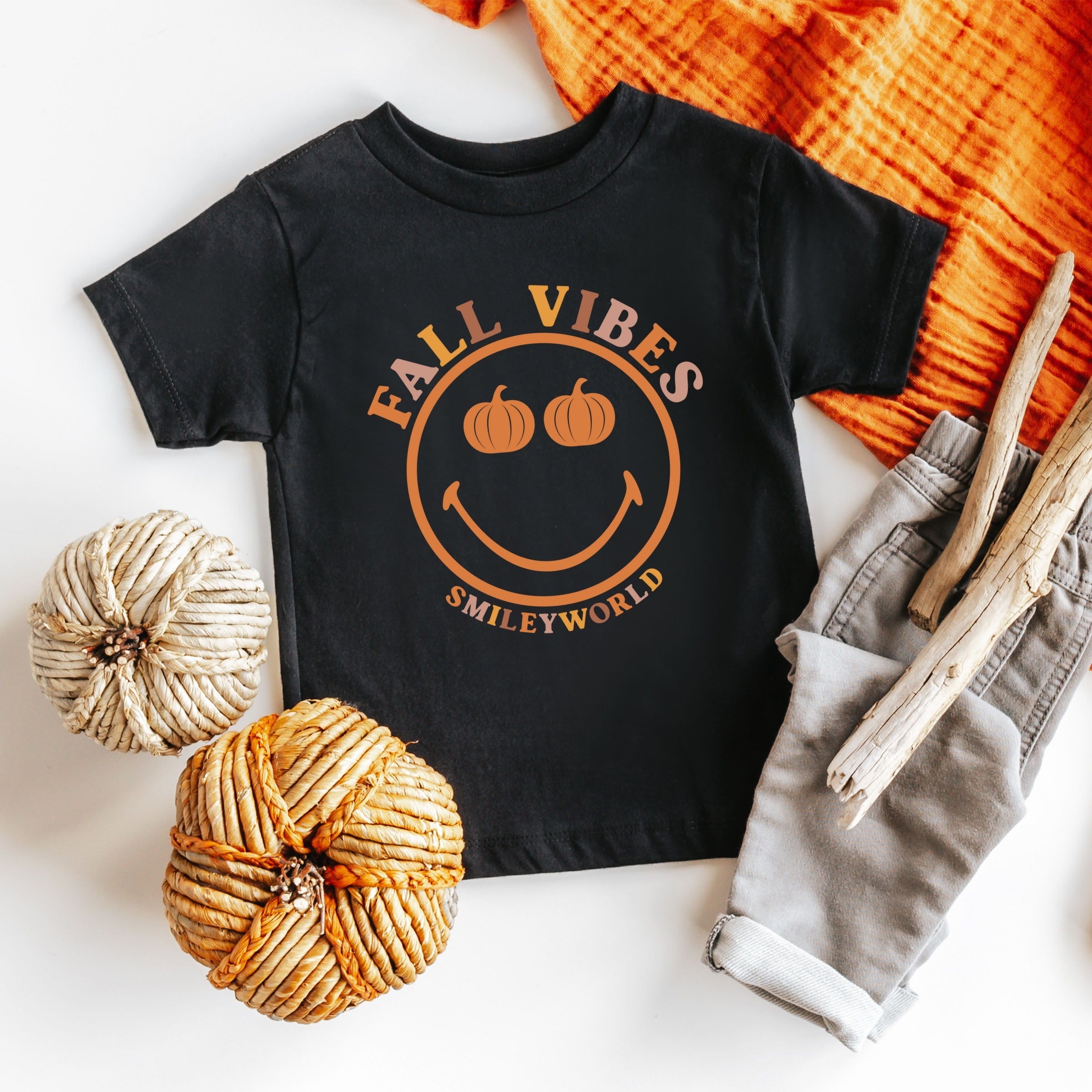 SmileyWorld Fall Vibes - Youth Short Sleeve Graphic T-Shirt and Toddler Short Sleeve Graphic T-Shirt