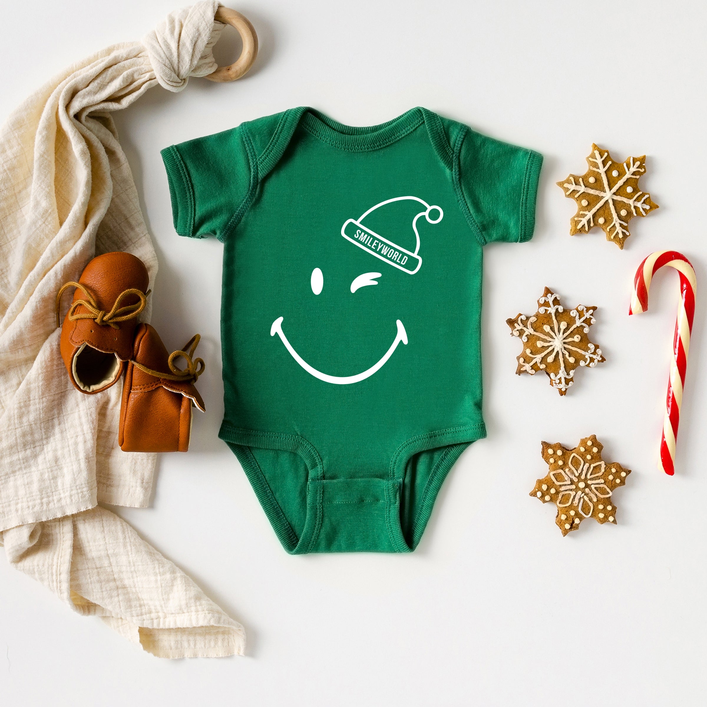 SmileyWorld Santa Hat Outline - Baby Short Sleeve Graphic Bodysuit